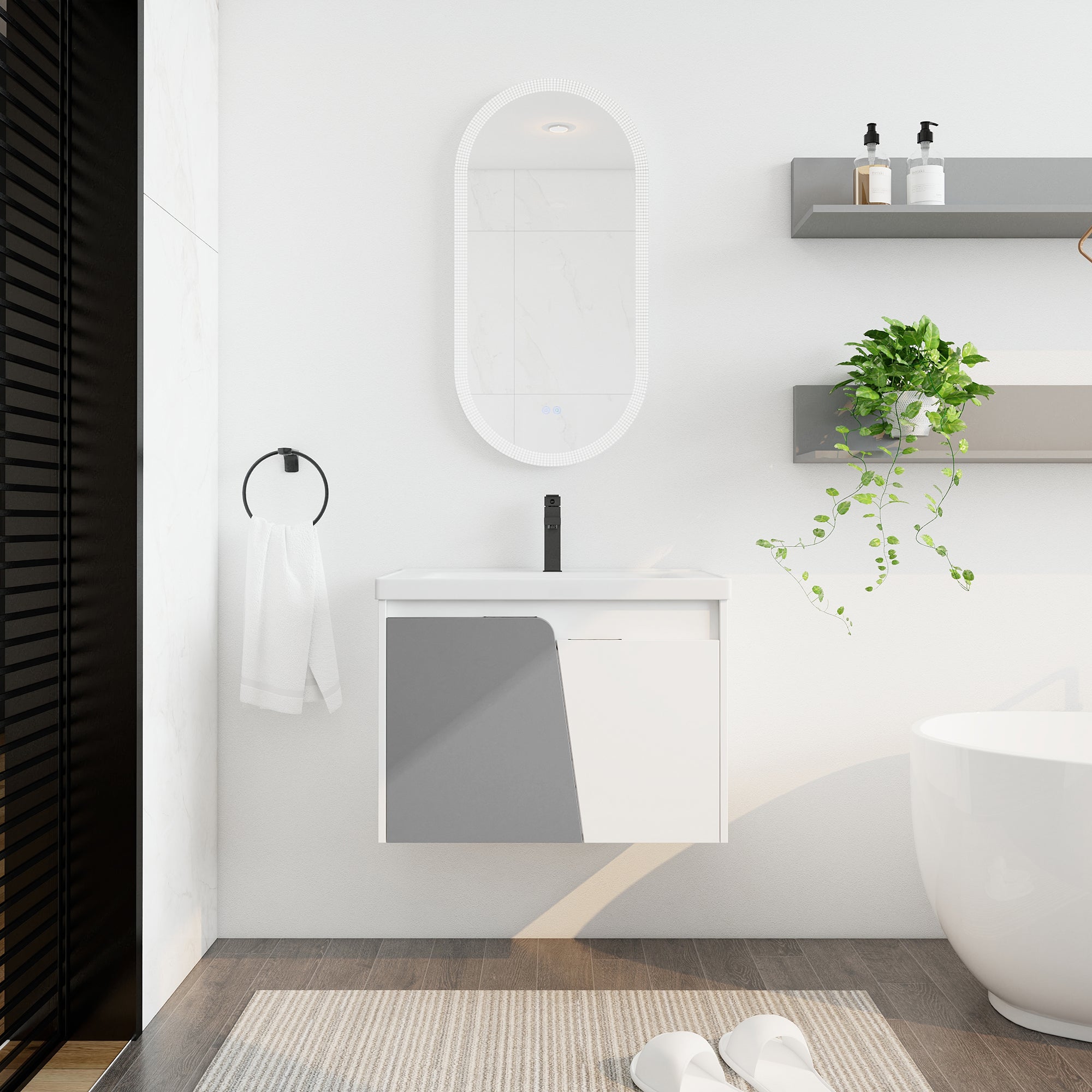 24 inch Wall-Mounted Bathroom Vanity Set in White with Integrated Ceramic Sink