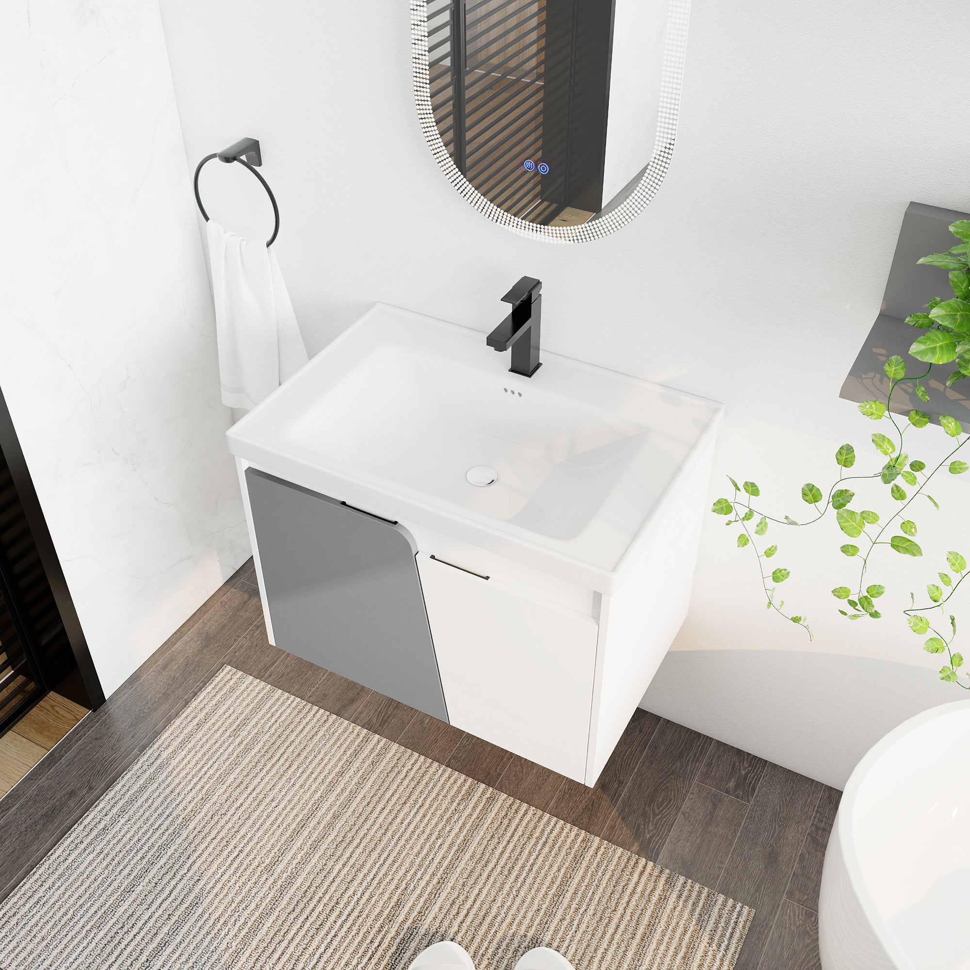 24 inch Wall-Mounted Bathroom Vanity Set in White with Integrated Ceramic Sink