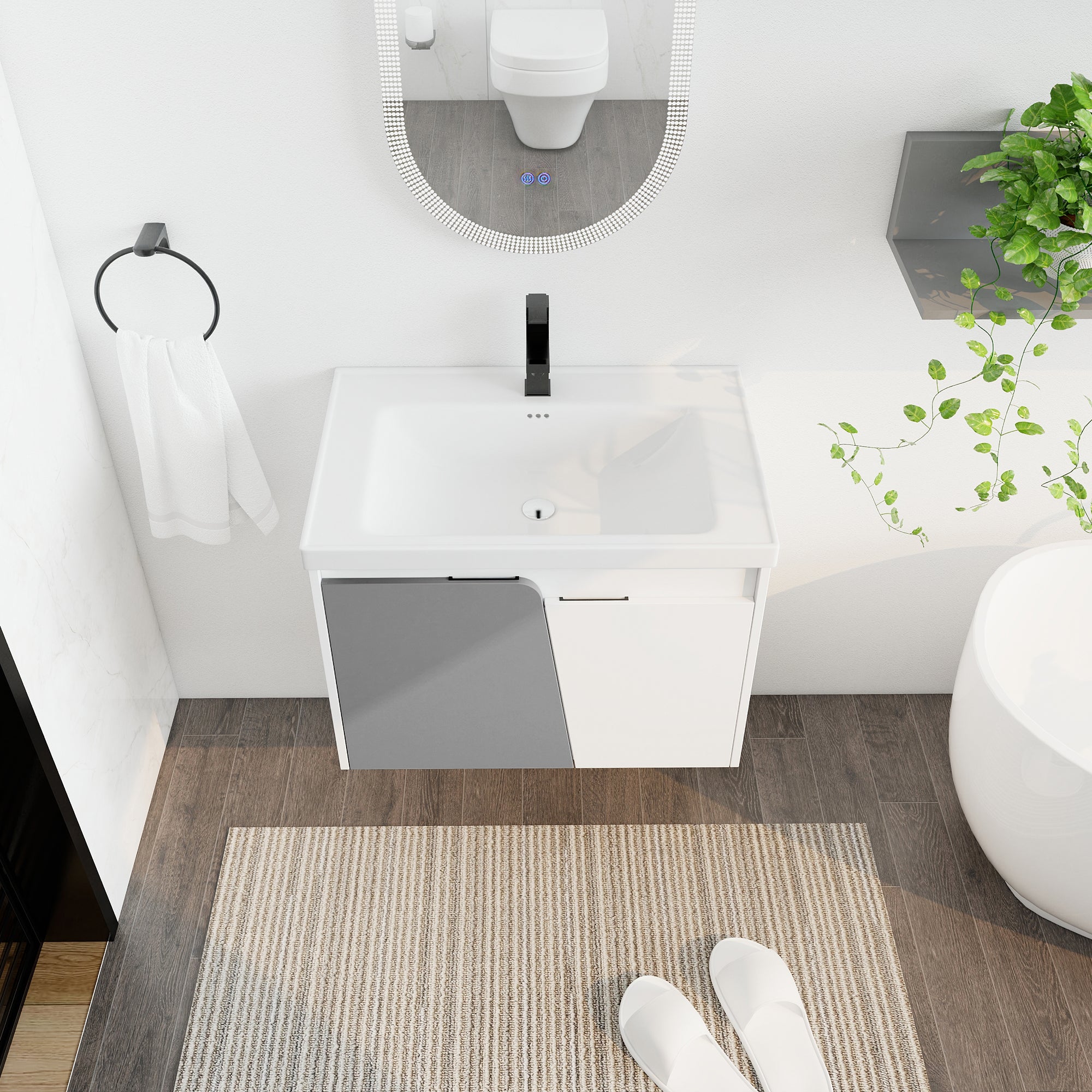 24 inch Wall-Mounted Bathroom Vanity Set in White with Integrated Ceramic Sink