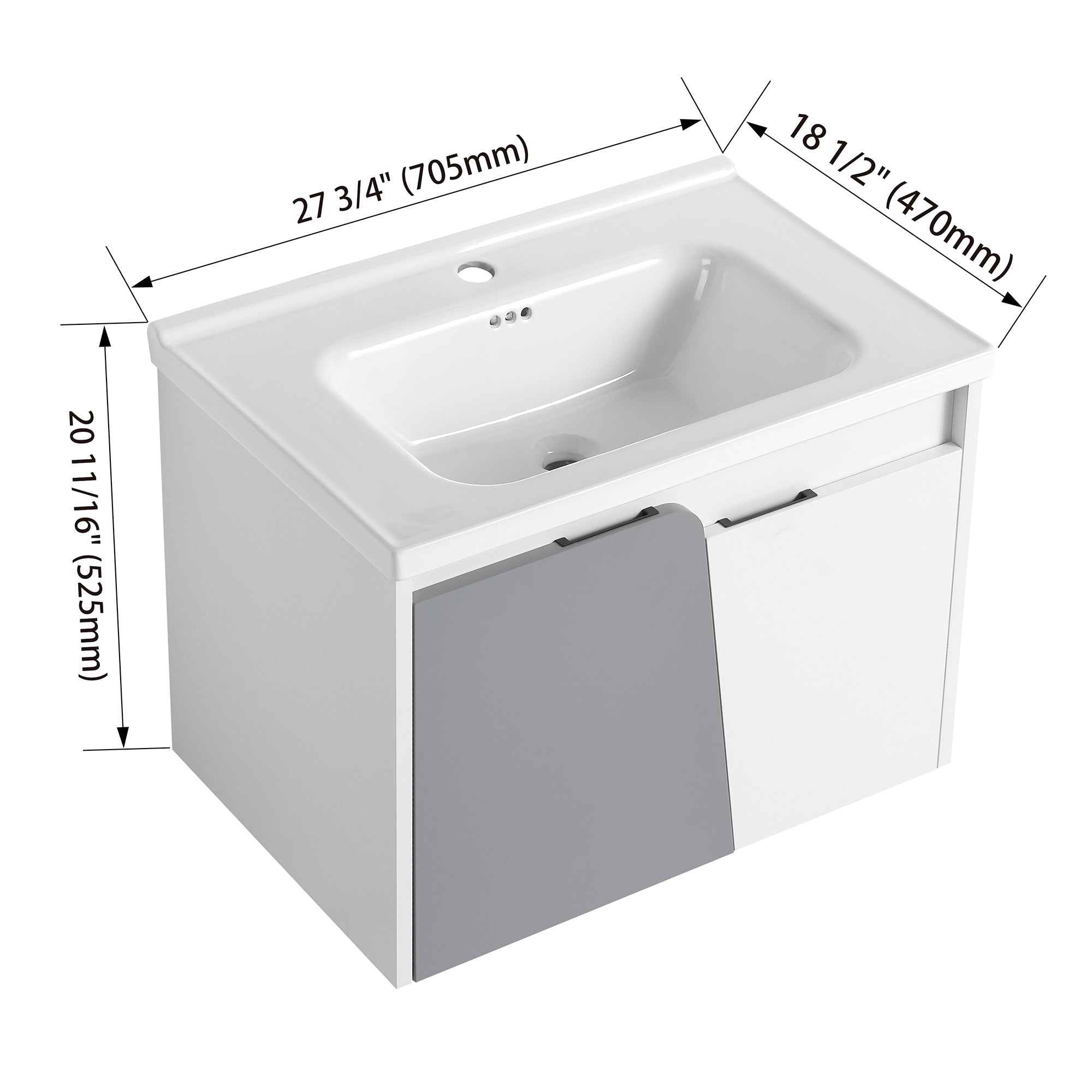 24 inch Wall-Mounted Bathroom Vanity Set in White with Integrated Ceramic Sink