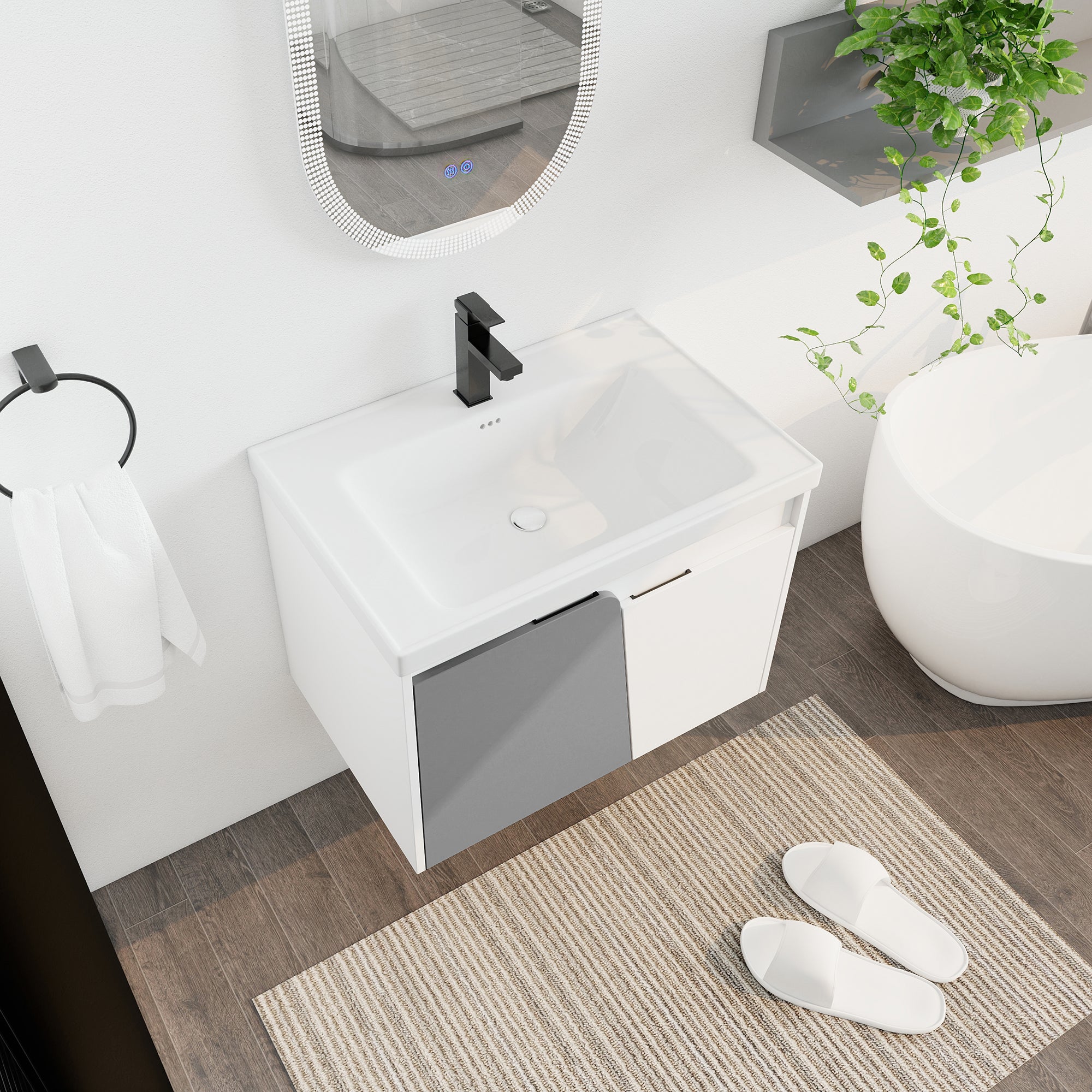 24 inch Wall-Mounted Bathroom Vanity Set in White with Integrated Ceramic Sink