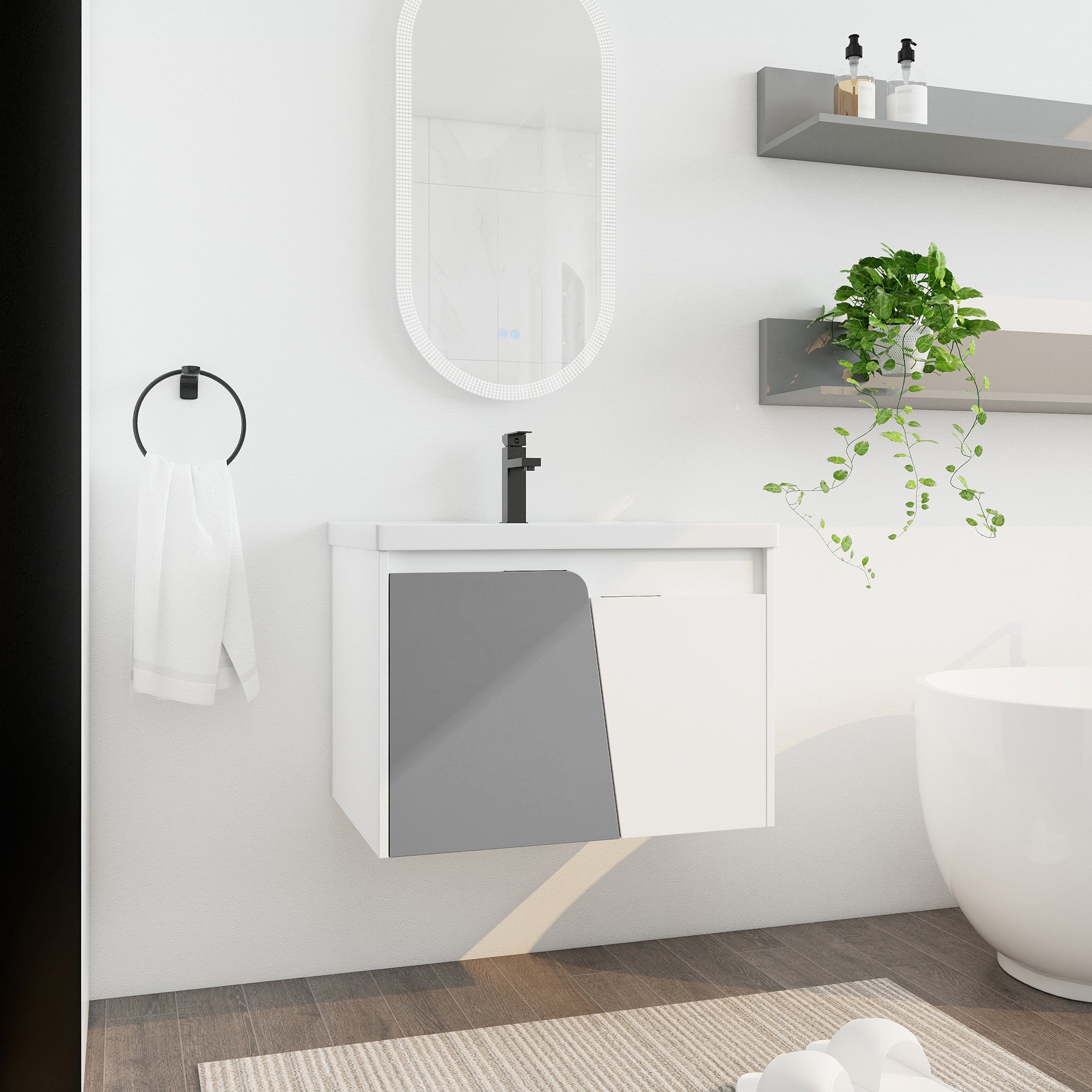 24 inch Wall-Mounted Bathroom Vanity Set in White with Integrated Ceramic Sink