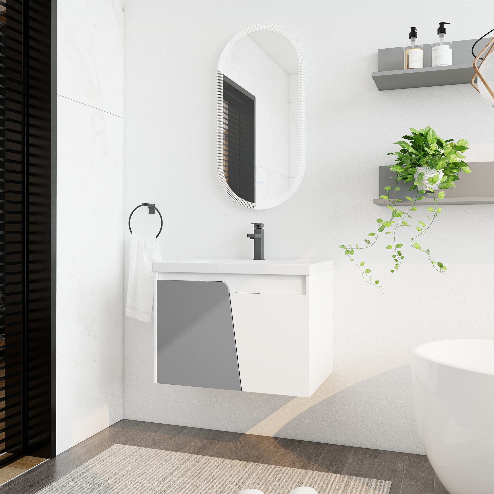 24 inch Wall-Mounted Bathroom Vanity Set in White with Integrated Ceramic Sink