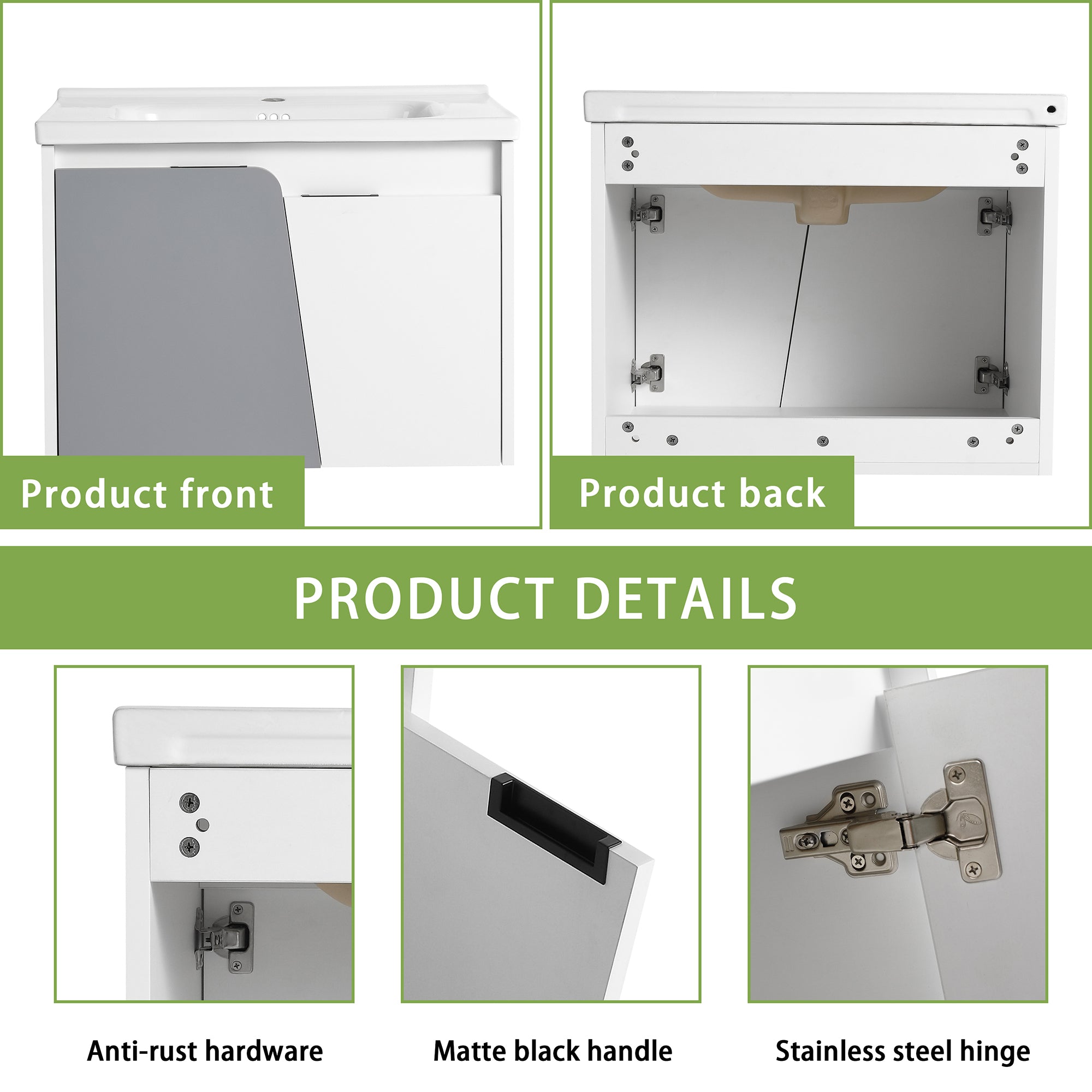 24 inch Wall-Mounted Bathroom Vanity Set in White with Integrated Ceramic Sink