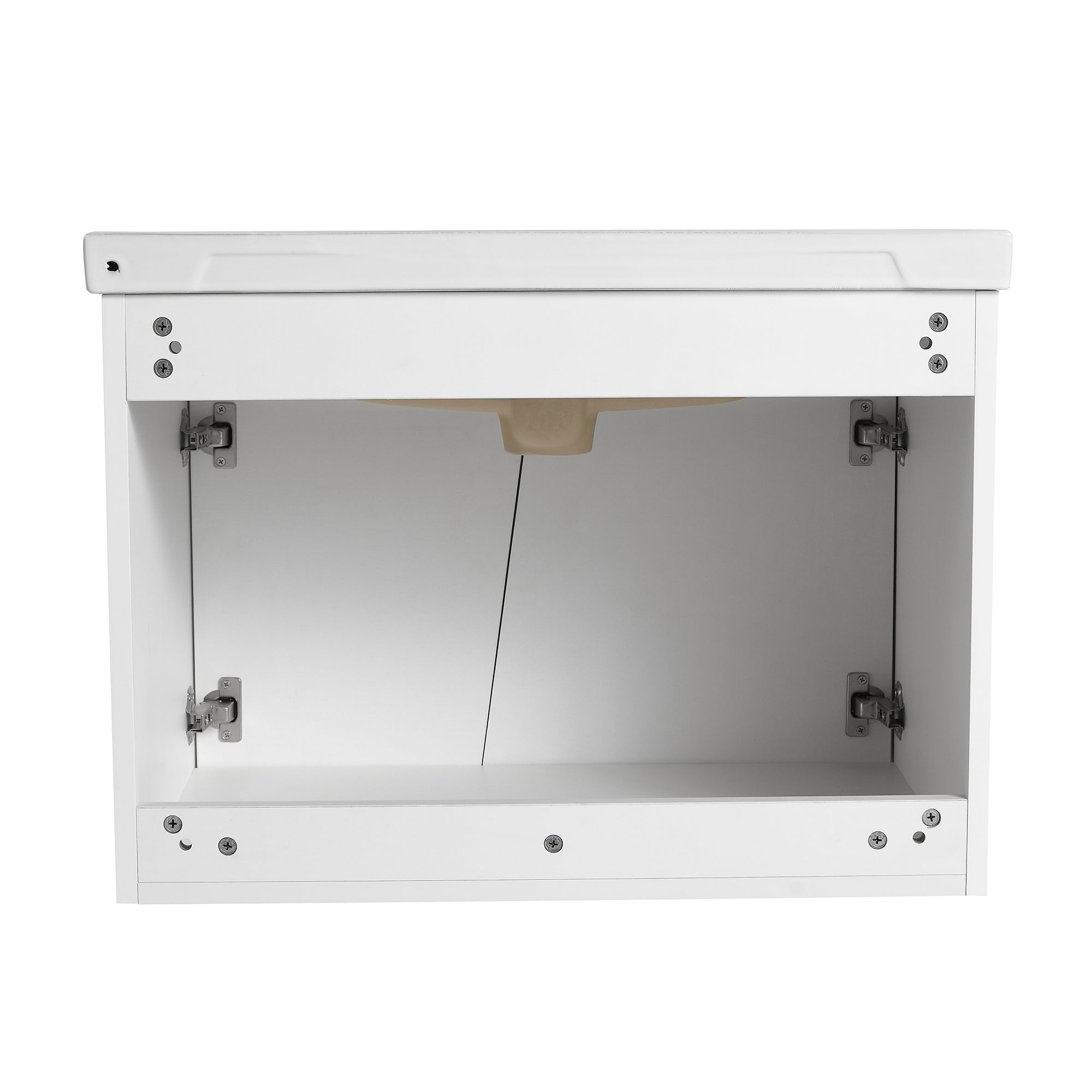 24 inch Wall-Mounted Bathroom Vanity Set in White with Integrated Ceramic Sink