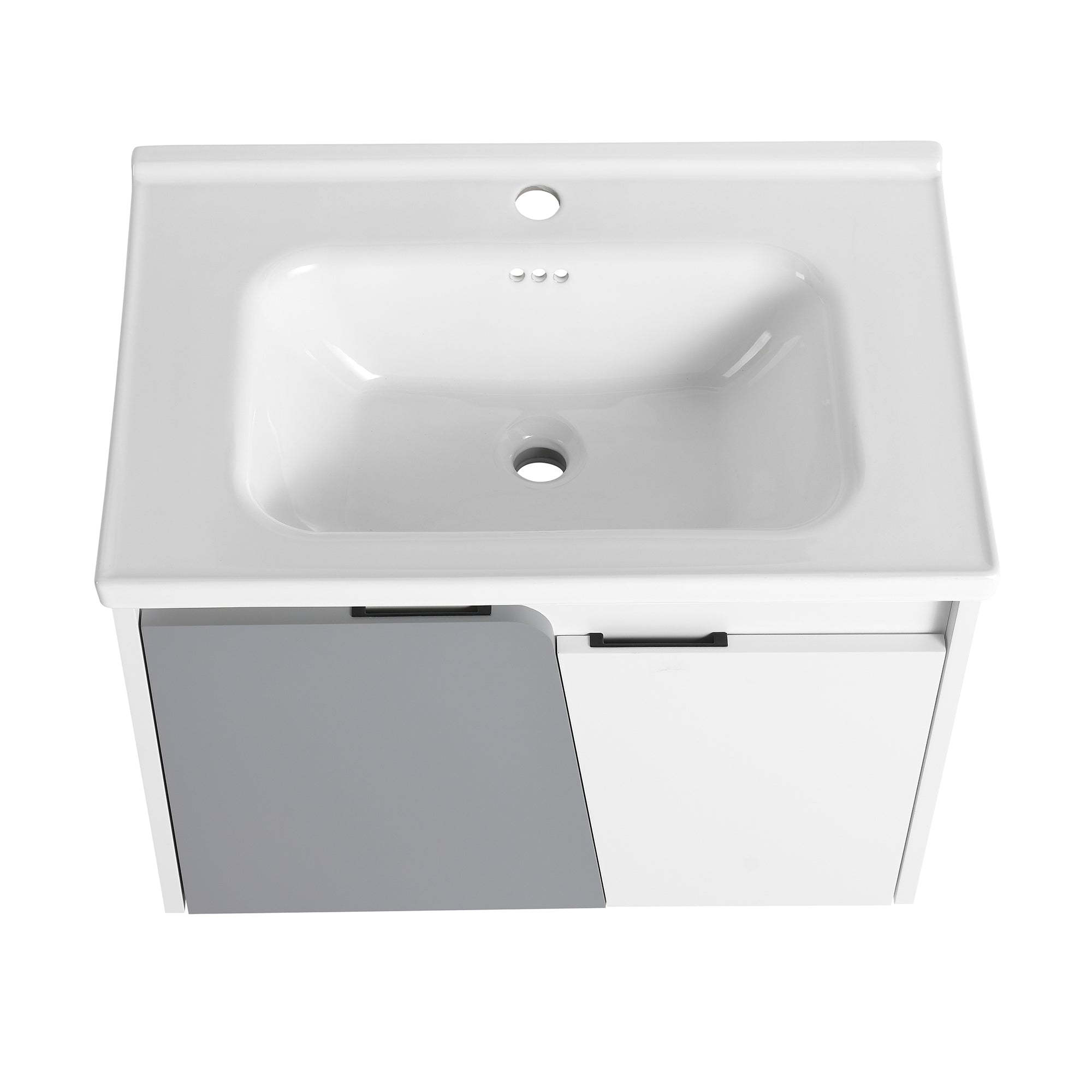 24 inch Wall-Mounted Bathroom Vanity Set in White with Integrated Ceramic Sink