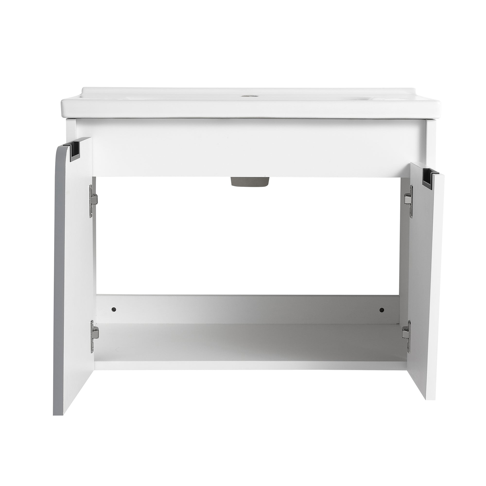 24 inch Wall-Mounted Bathroom Vanity Set in White with Integrated Ceramic Sink