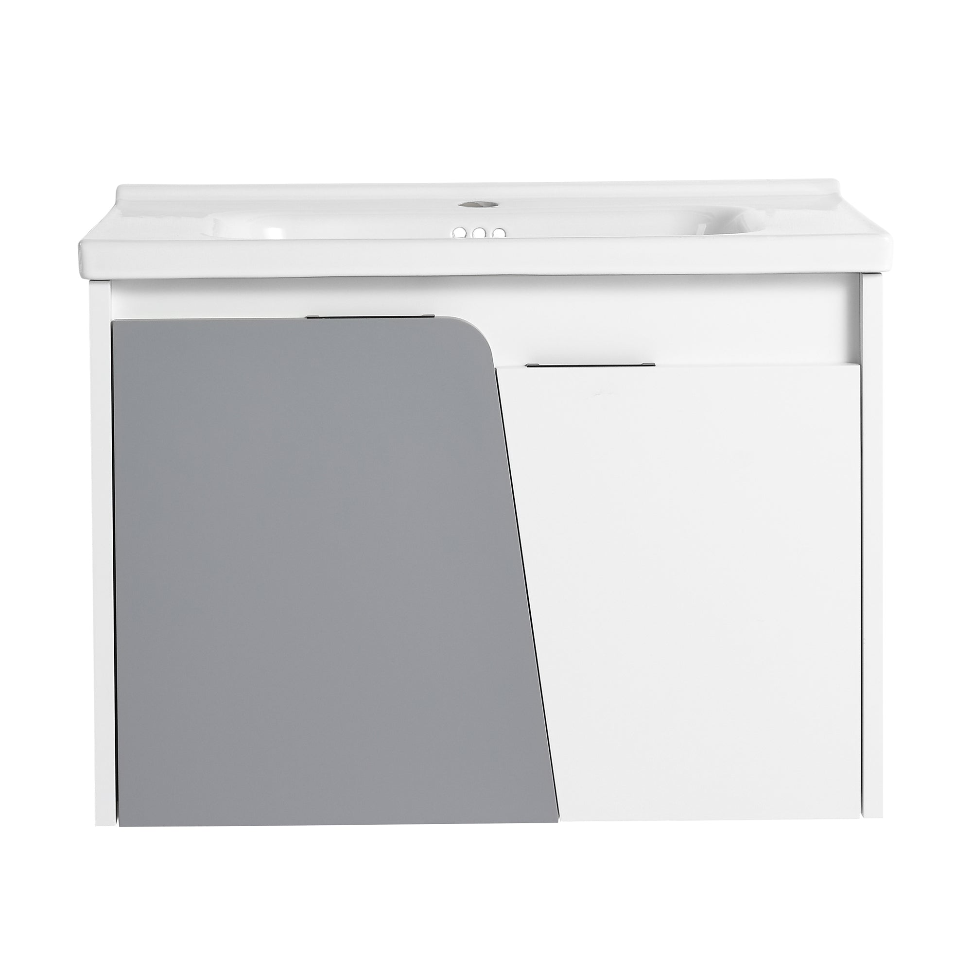 24 inch Wall-Mounted Bathroom Vanity Set in White with Integrated Ceramic Sink