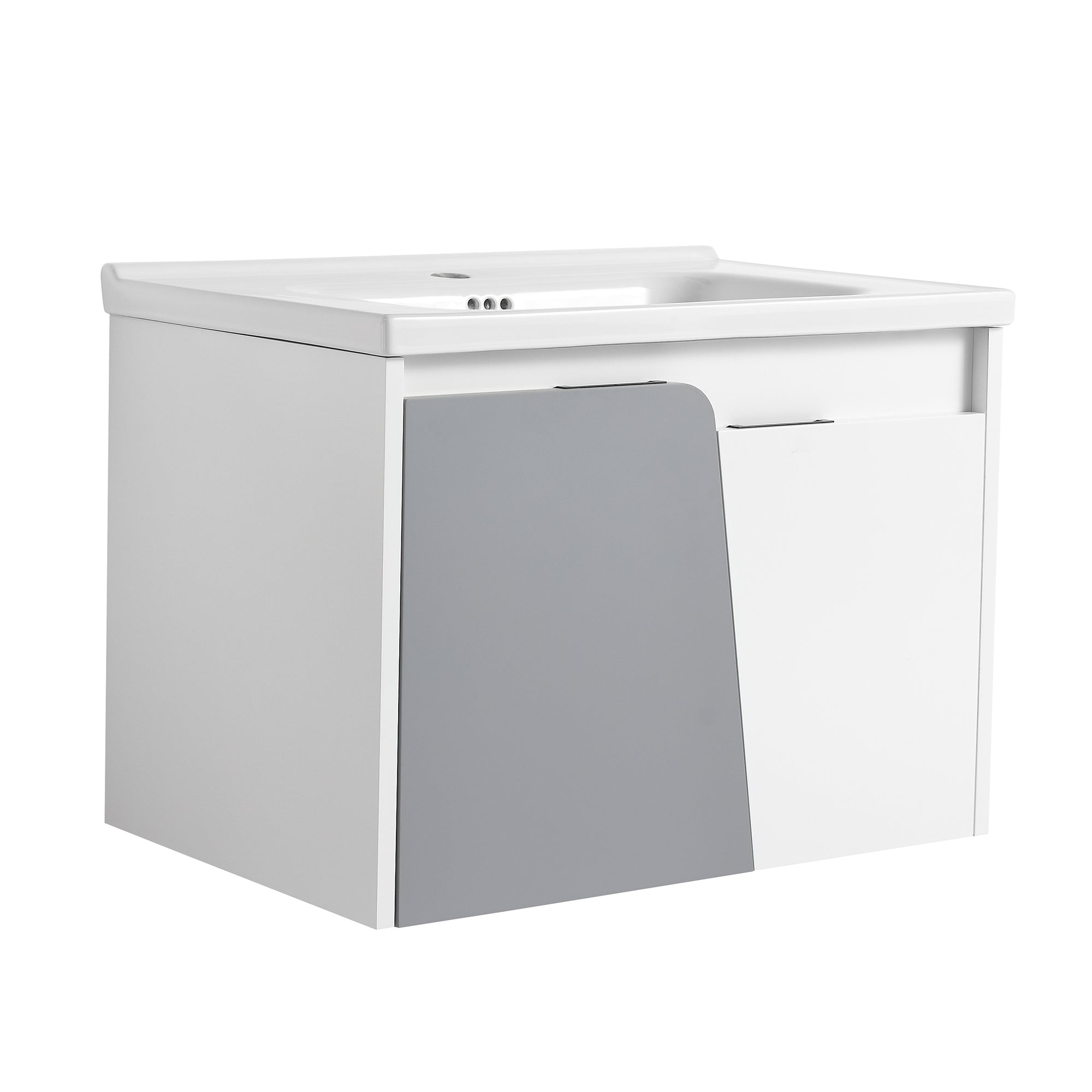 24 inch Wall-Mounted Bathroom Vanity Set in White with Integrated Ceramic Sink