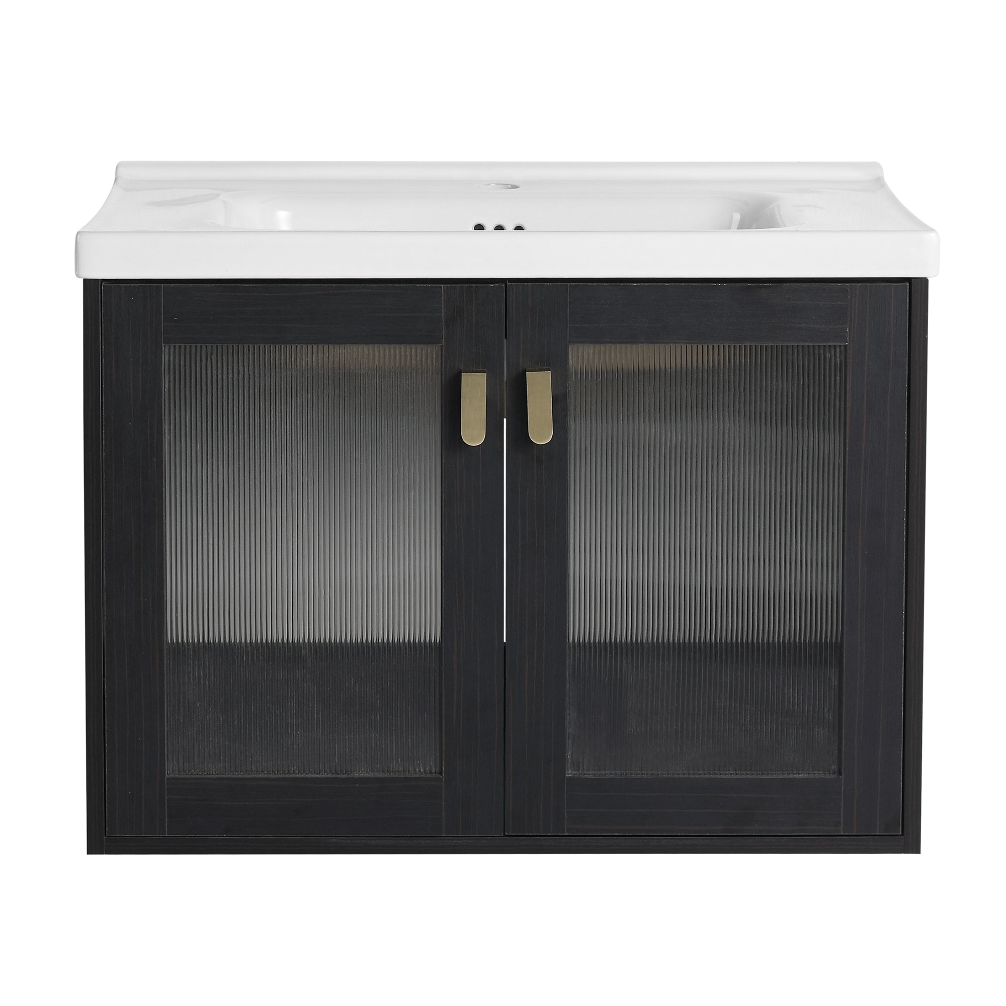 28/32 inch Wall-Mounted Bathroom Vanity Set in Black with Integrated Ceramic Sink