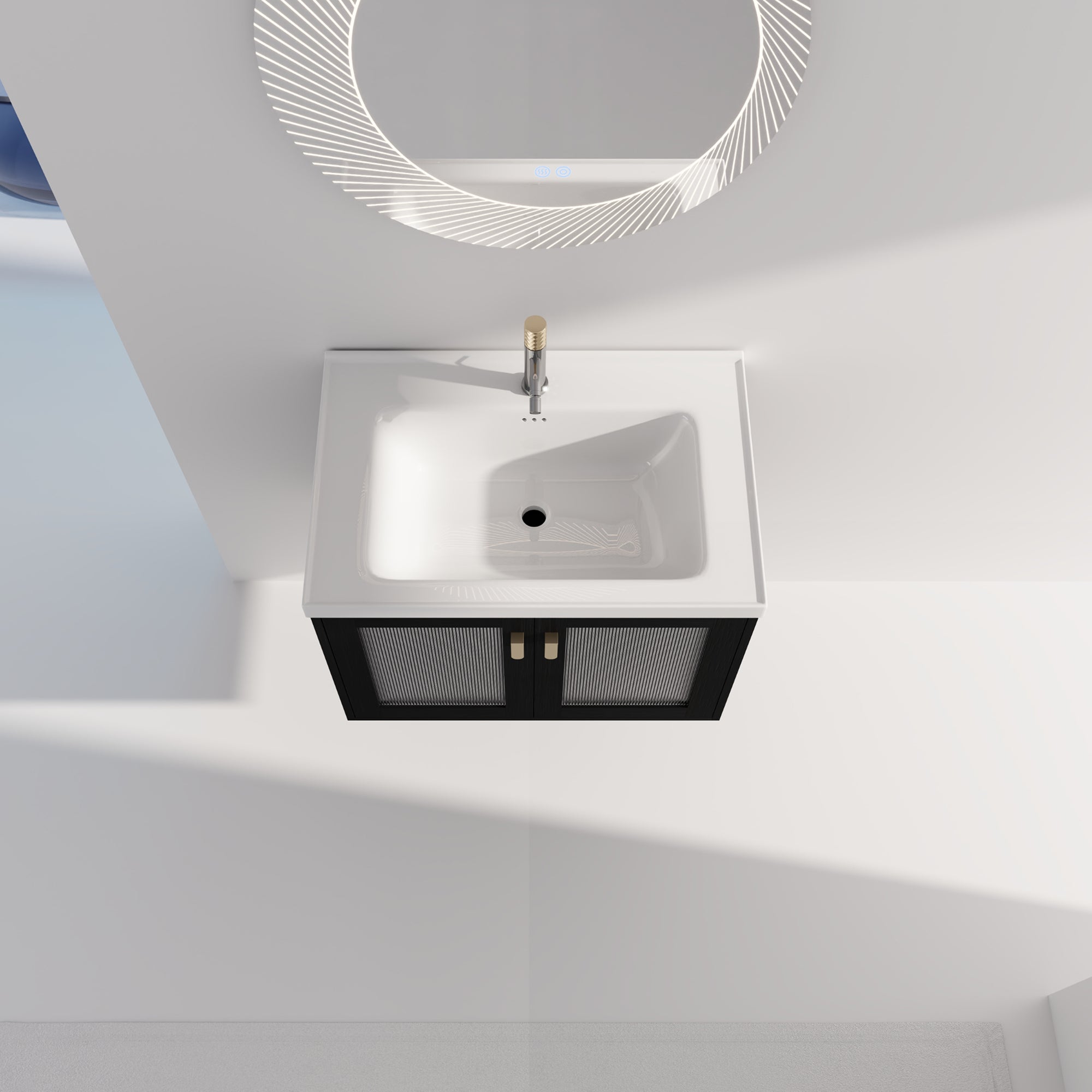28/32 inch Wall-Mounted Bathroom Vanity Set in Black with Integrated Ceramic Sink