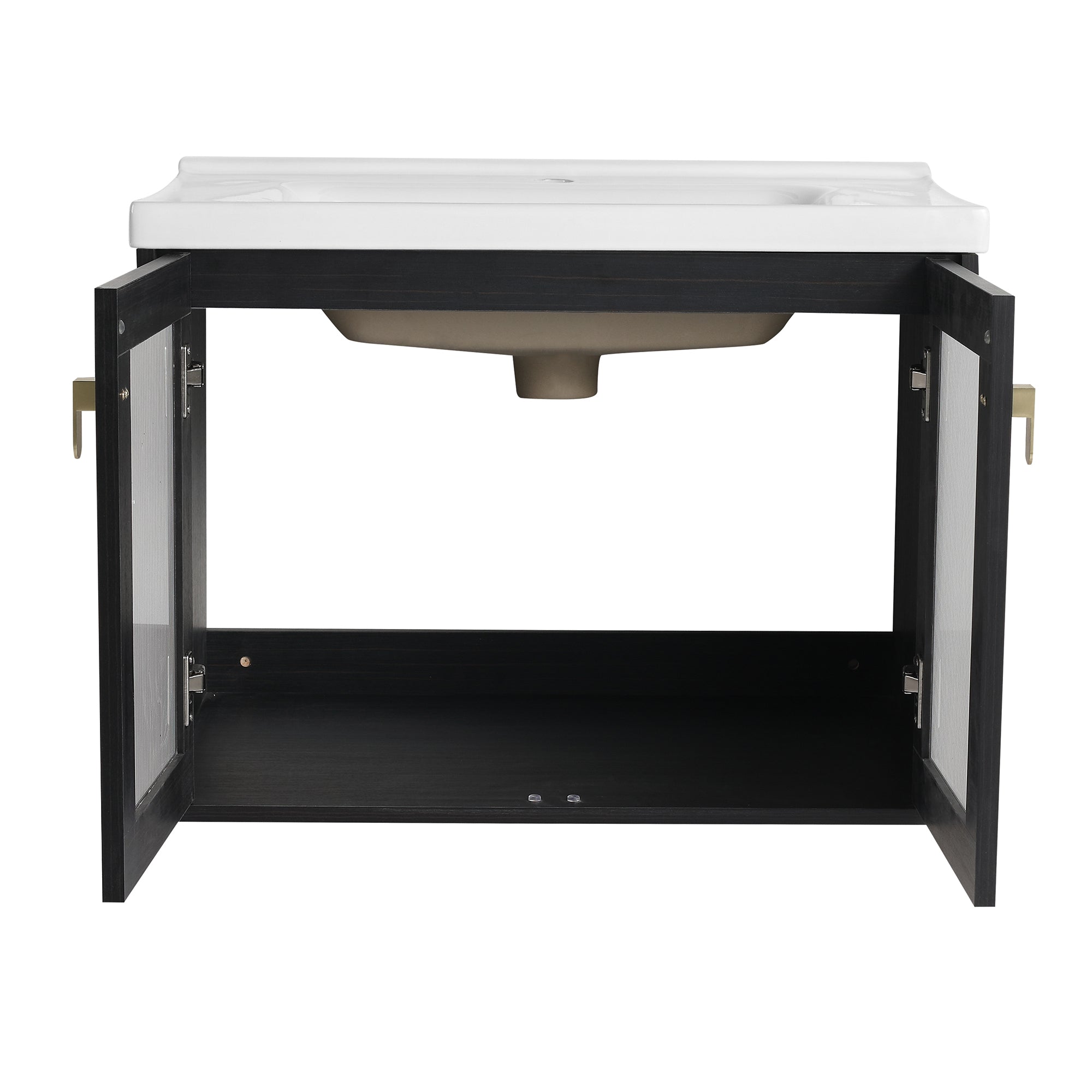 28/32 inch Wall-Mounted Bathroom Vanity Set in Black with Integrated Ceramic Sink