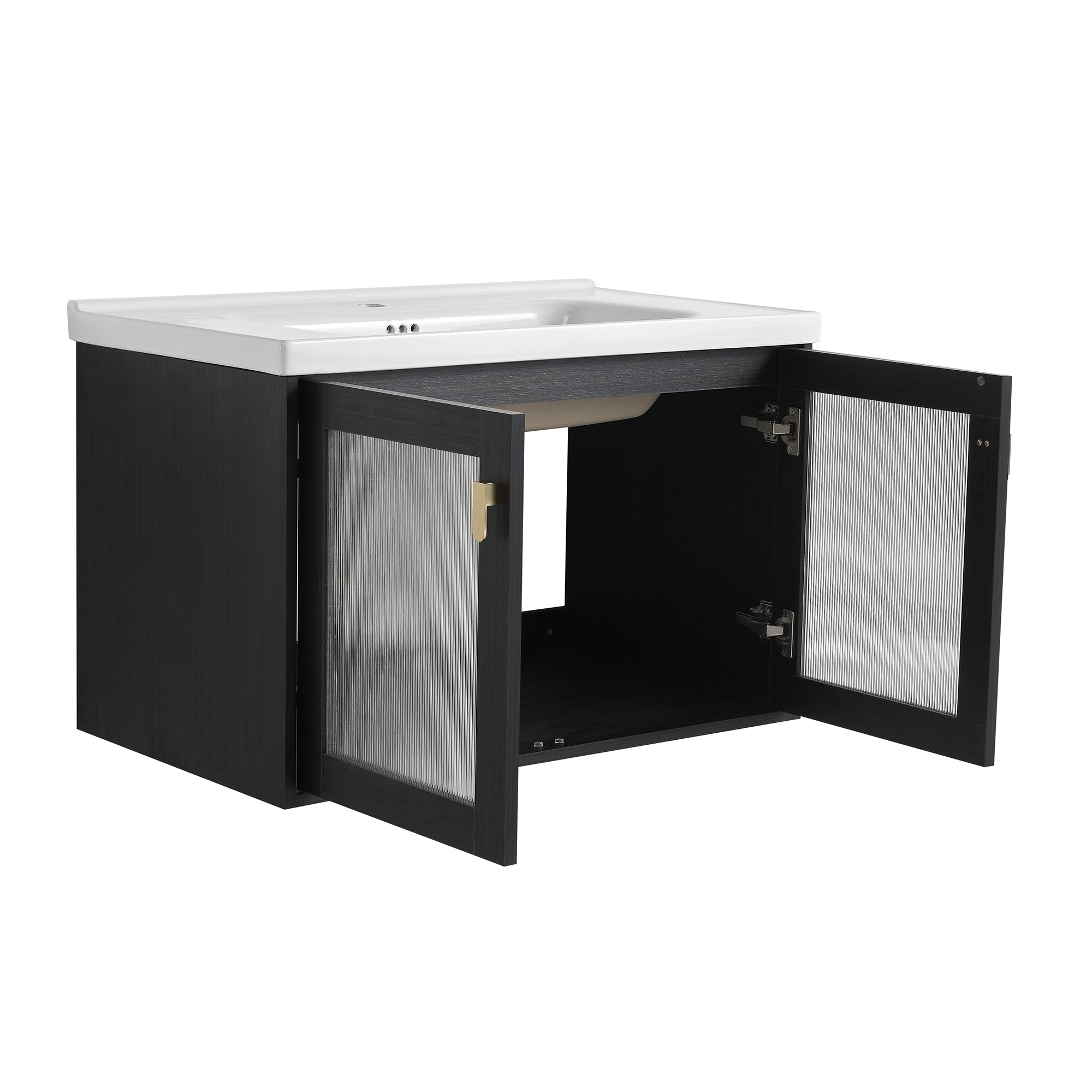 28/32 inch Wall-Mounted Bathroom Vanity Set in Black with Integrated Ceramic Sink