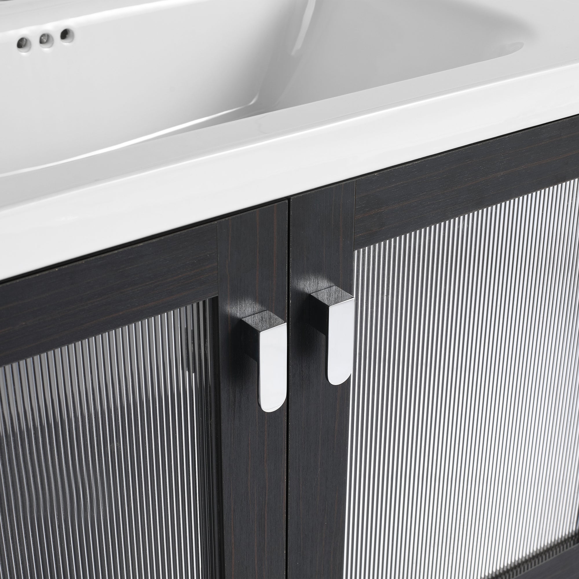 28/32 inch Wall-Mounted Bathroom Vanity Set in Black with Integrated Ceramic Sink