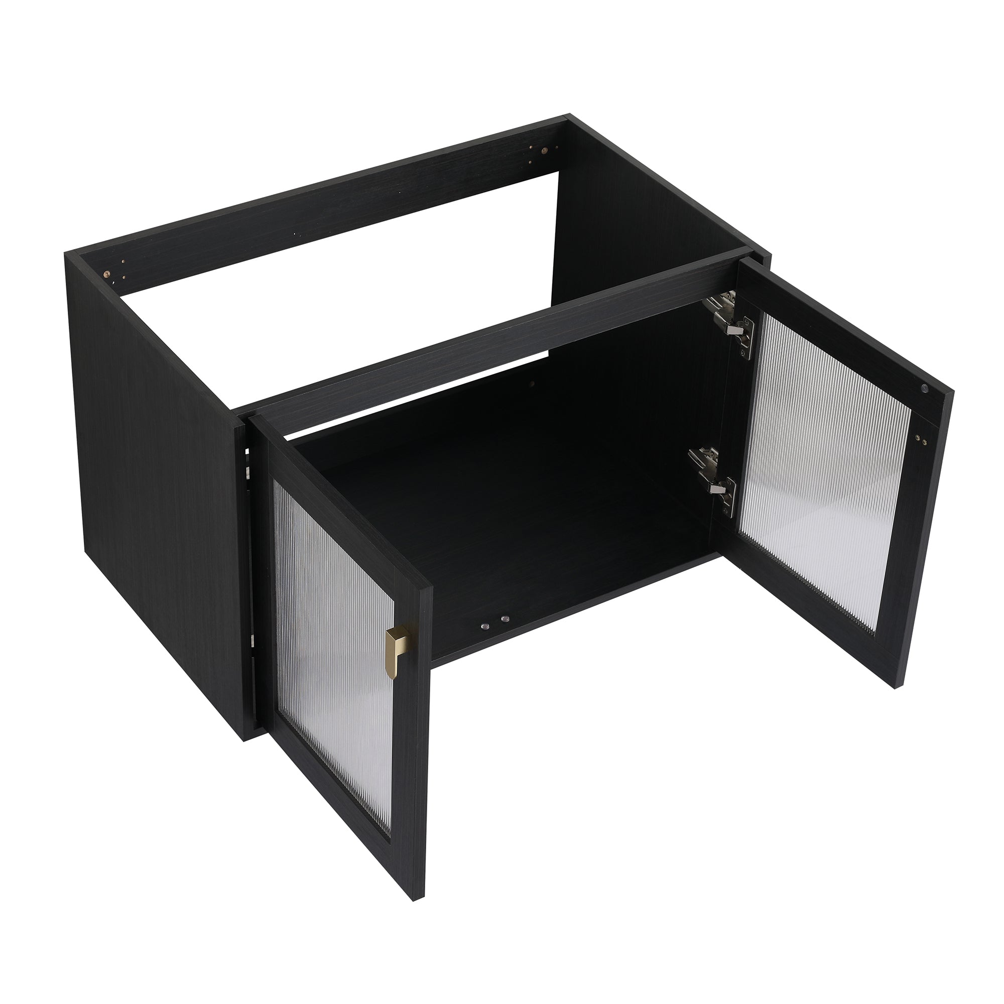 28/32 inch Wall-Mounted Bathroom Vanity Set in Black with Integrated Ceramic Sink