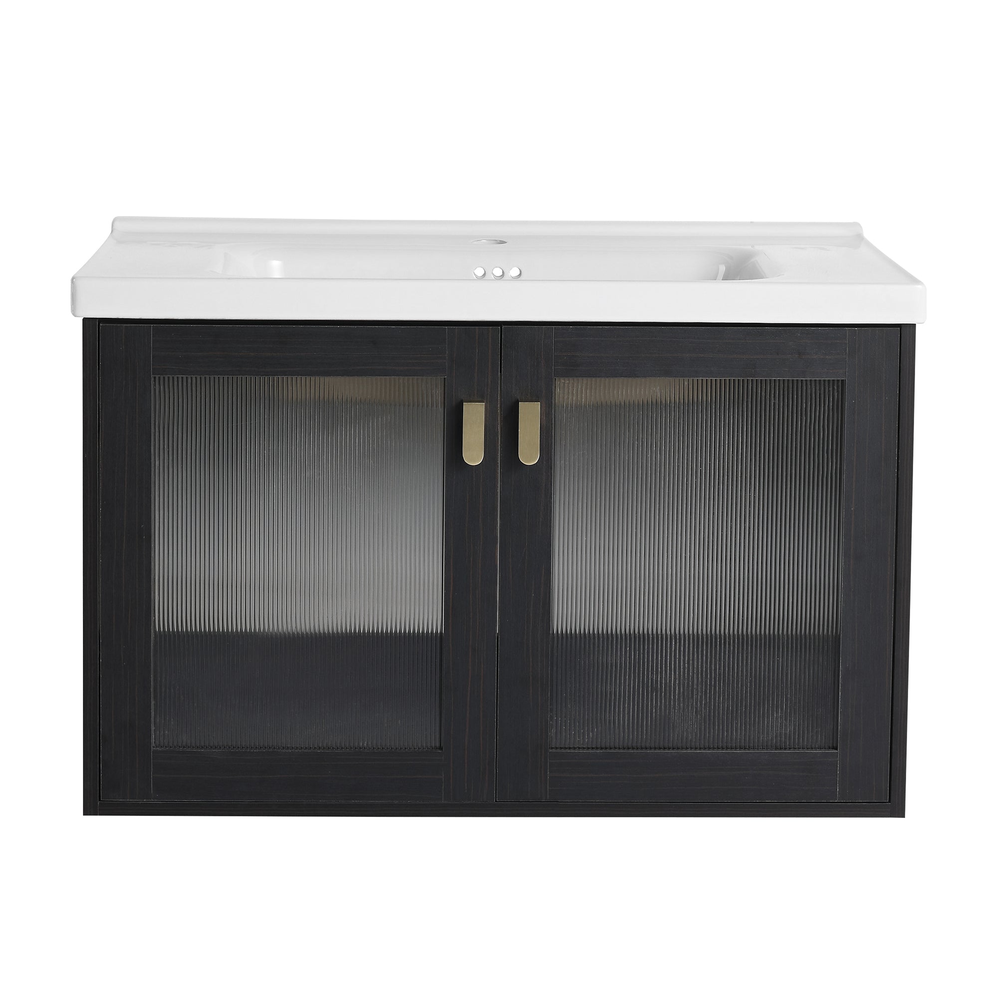 28/32 inch Wall-Mounted Bathroom Vanity Set in Black with Integrated Ceramic Sink