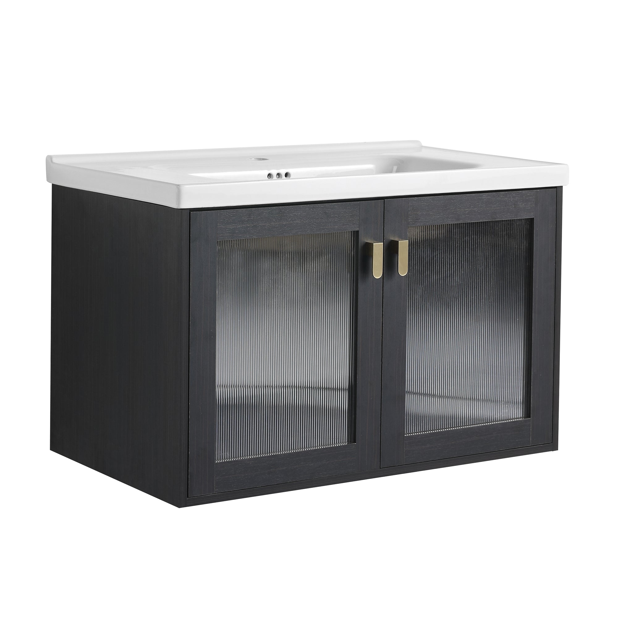 28/32 inch Wall-Mounted Bathroom Vanity Set in Black with Integrated Ceramic Sink