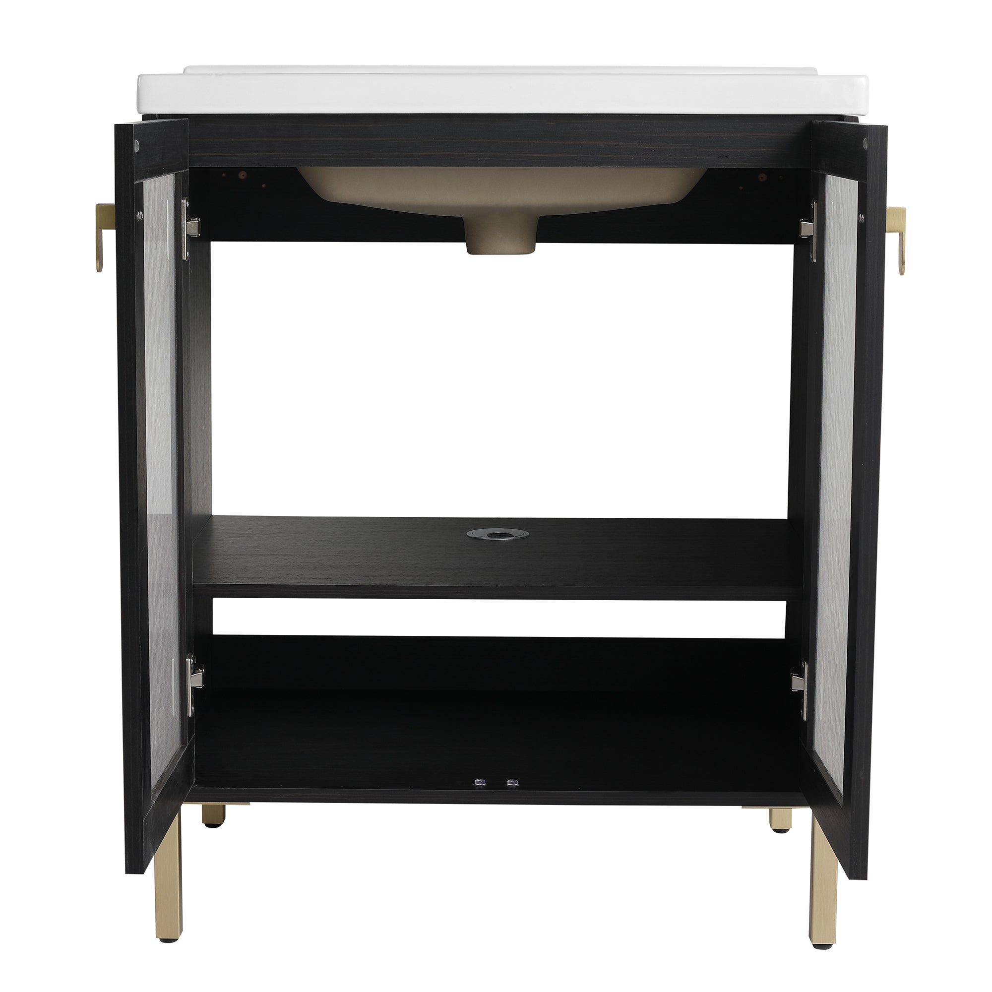 24/32 inch Freestanding Bathroom Vanity Set in Black with Integrated Ceramic Sink