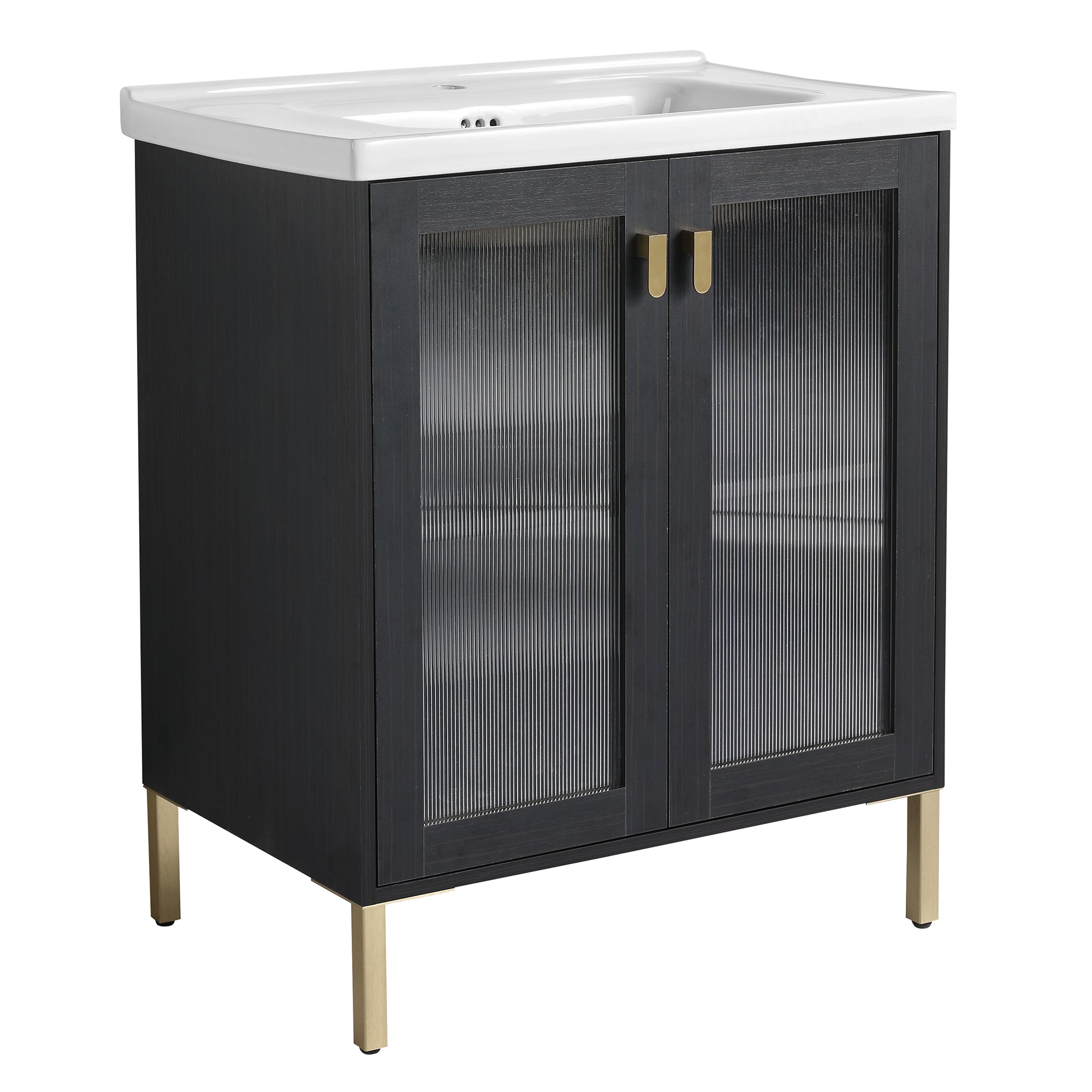 24/32 inch Freestanding Bathroom Vanity Set in Black with Integrated Ceramic Sink