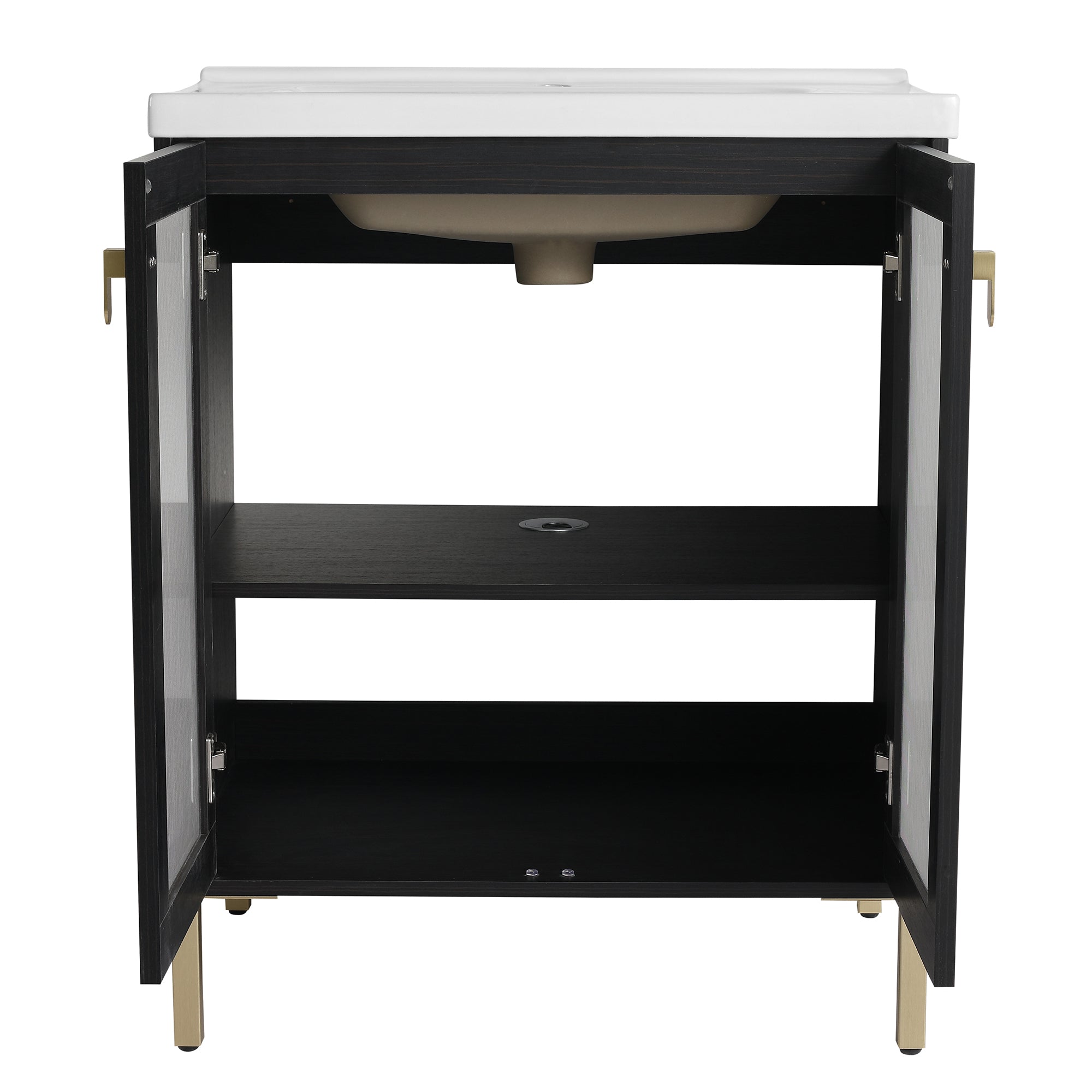 24/32 inch Freestanding Bathroom Vanity Set in Black with Integrated Ceramic Sink