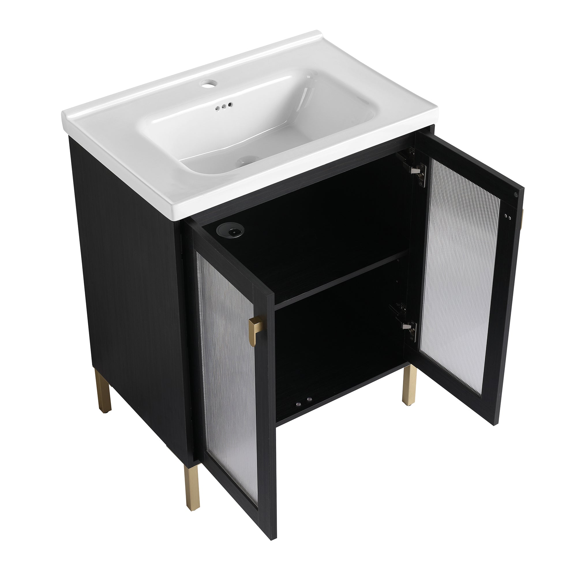 24/32 inch Freestanding Bathroom Vanity Set in Black with Integrated Ceramic Sink