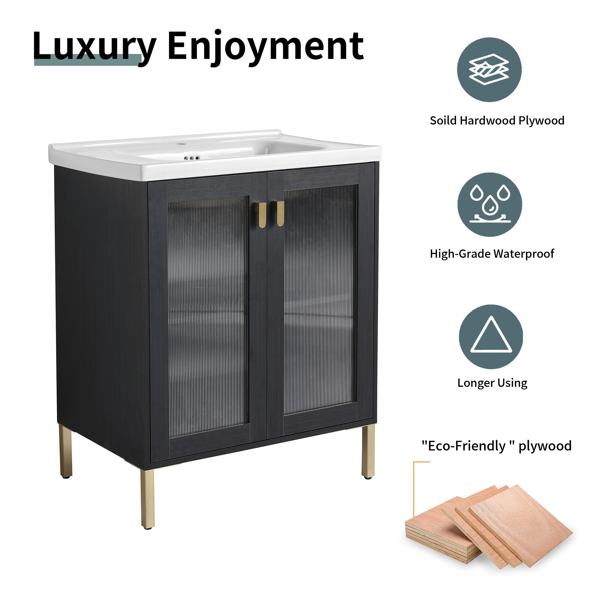 24/32 inch Freestanding Bathroom Vanity Set in Black with Integrated Ceramic Sink