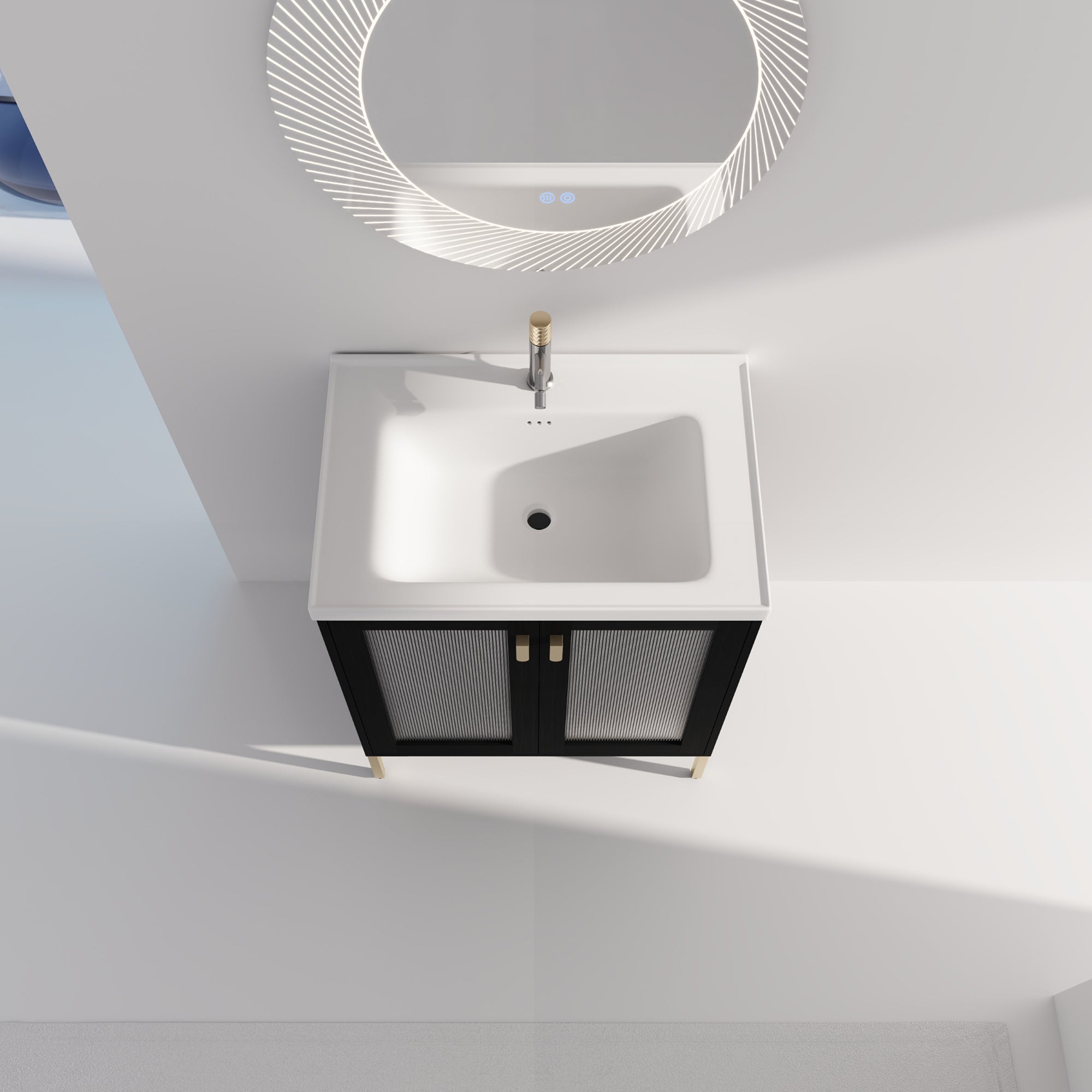24/32 inch Freestanding Bathroom Vanity Set in Black with Integrated Ceramic Sink