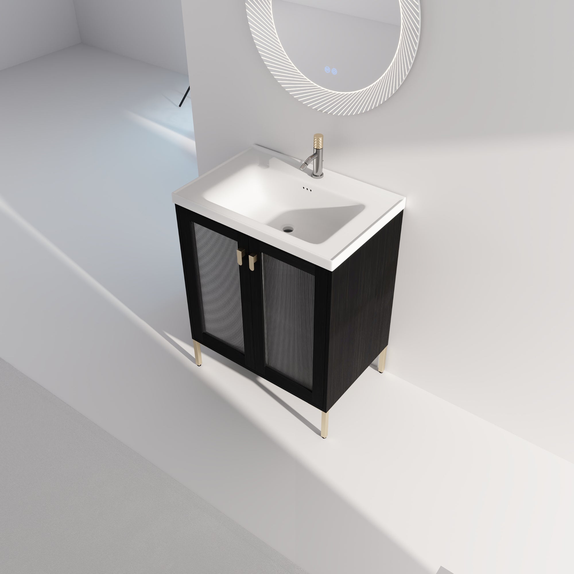 24/32 inch Freestanding Bathroom Vanity Set in Black with Integrated Ceramic Sink