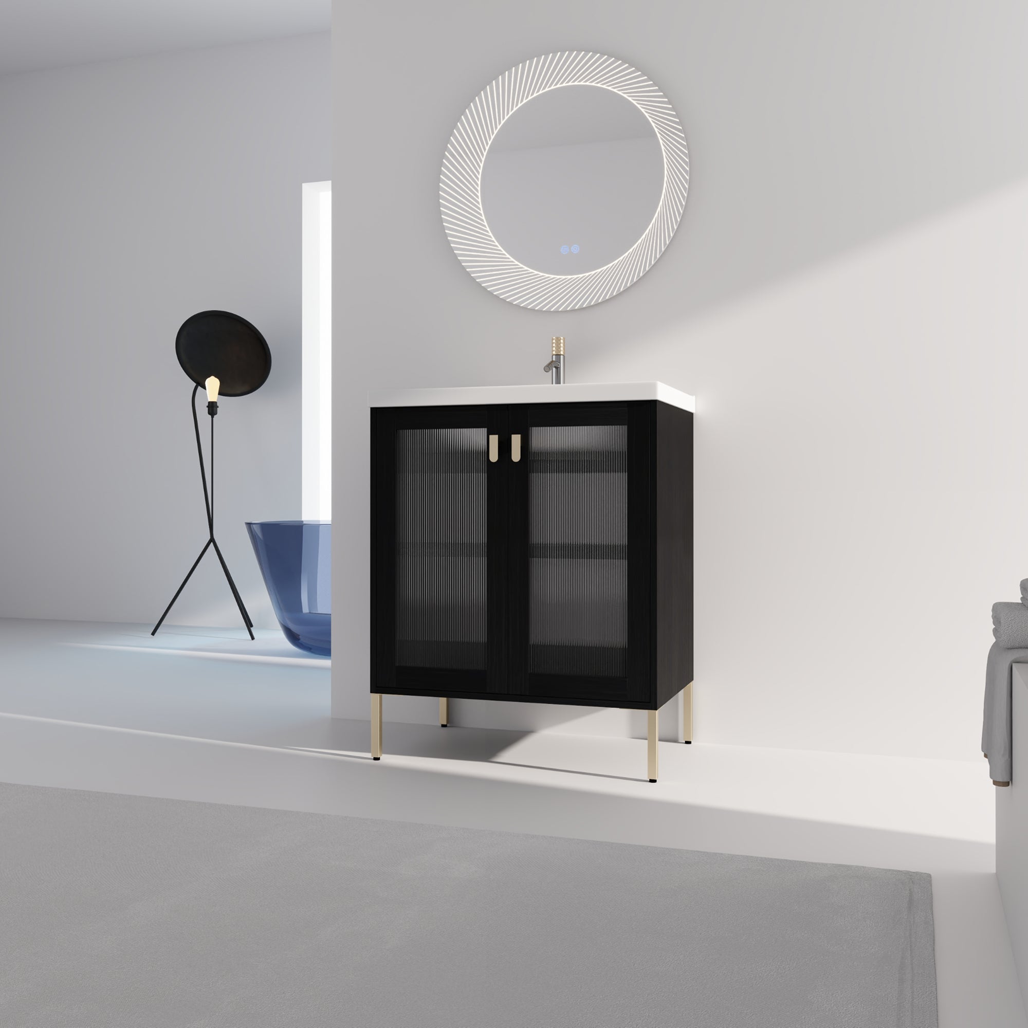 24/32 inch Freestanding Bathroom Vanity Set in Black with Integrated Ceramic Sink