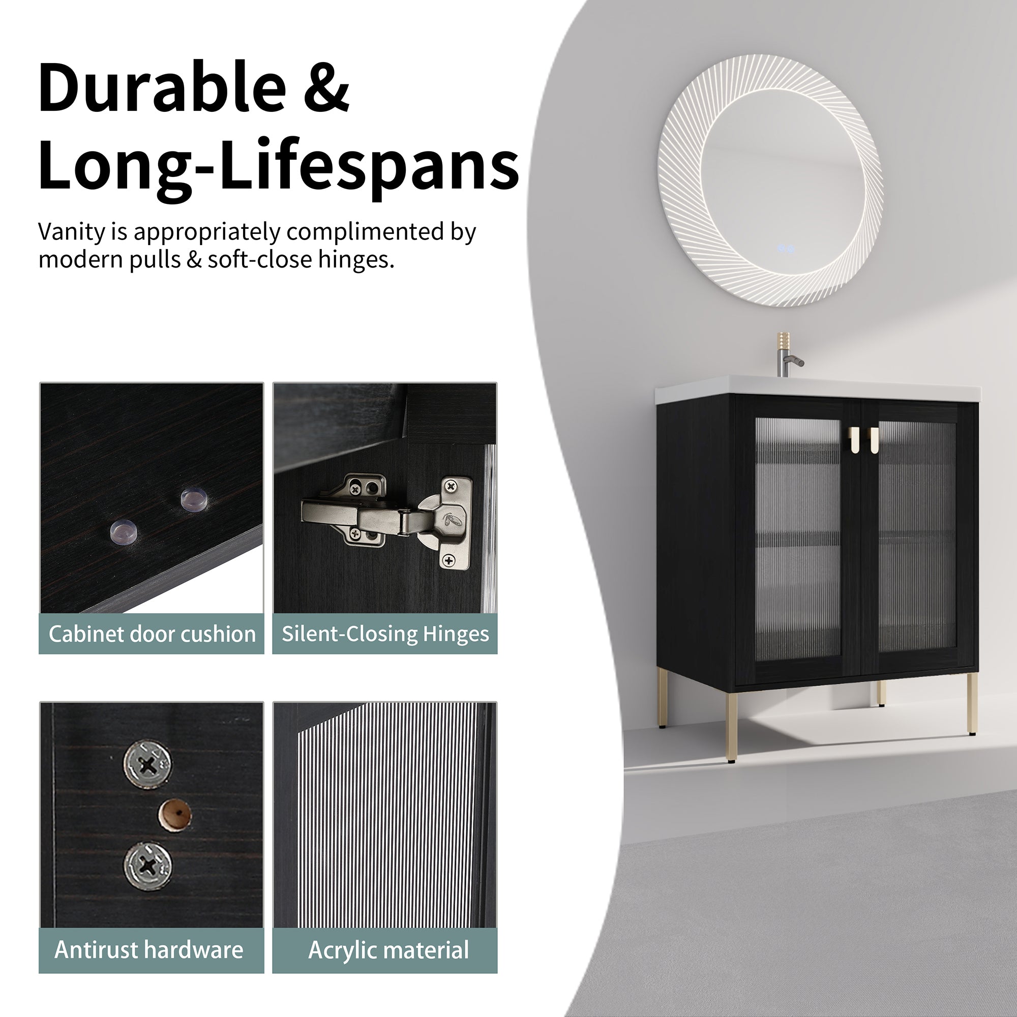 24/32 inch Freestanding Bathroom Vanity Set in Black with Integrated Ceramic Sink