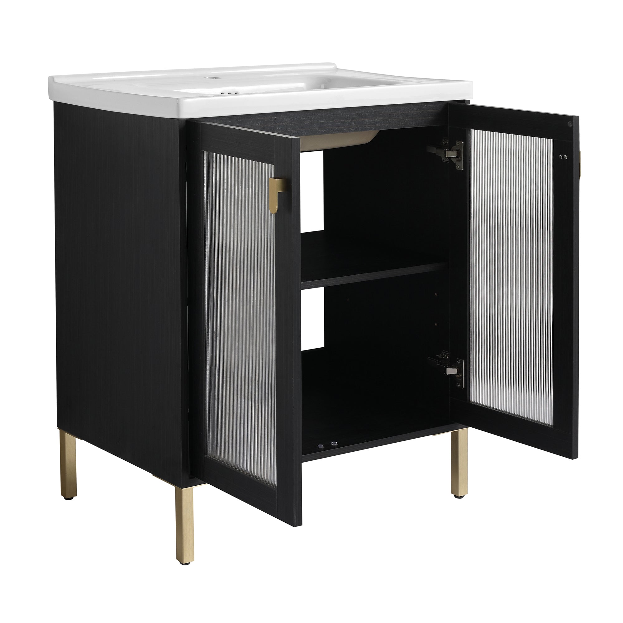 24/32 inch Freestanding Bathroom Vanity Set in Black with Integrated Ceramic Sink