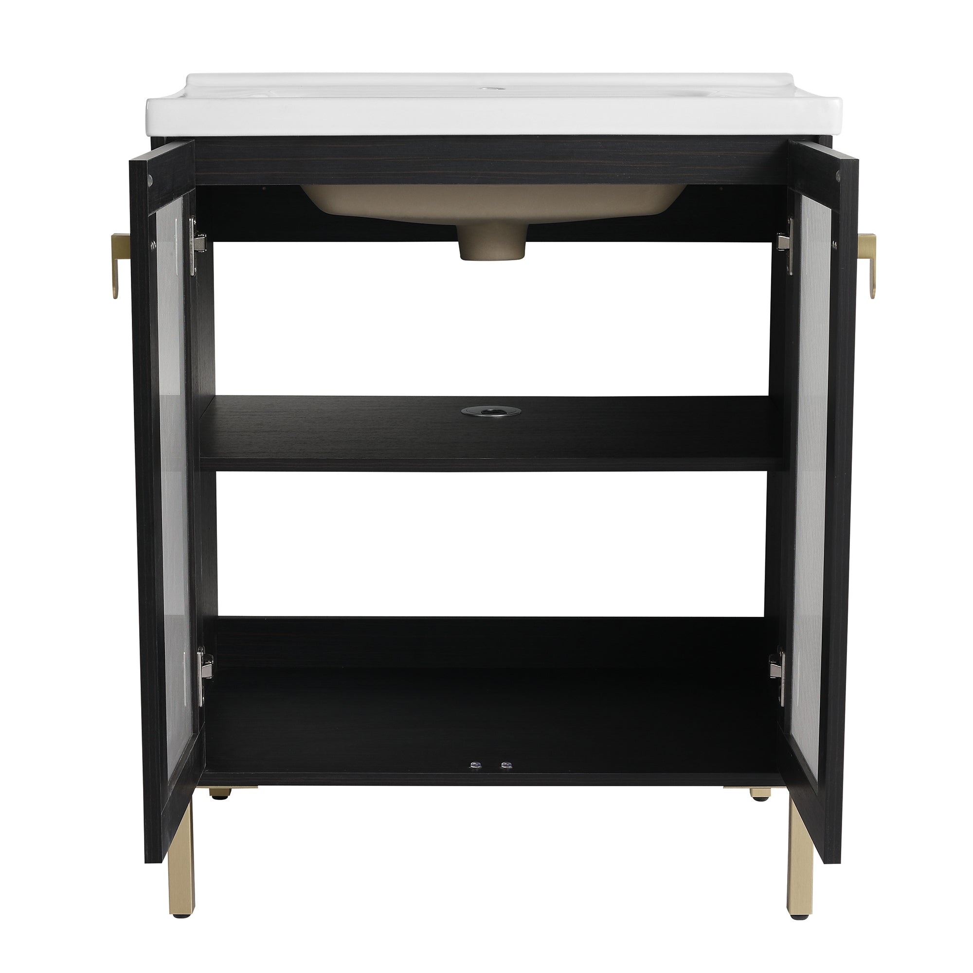 24/32 inch Freestanding Bathroom Vanity Set in Black with Integrated Ceramic Sink