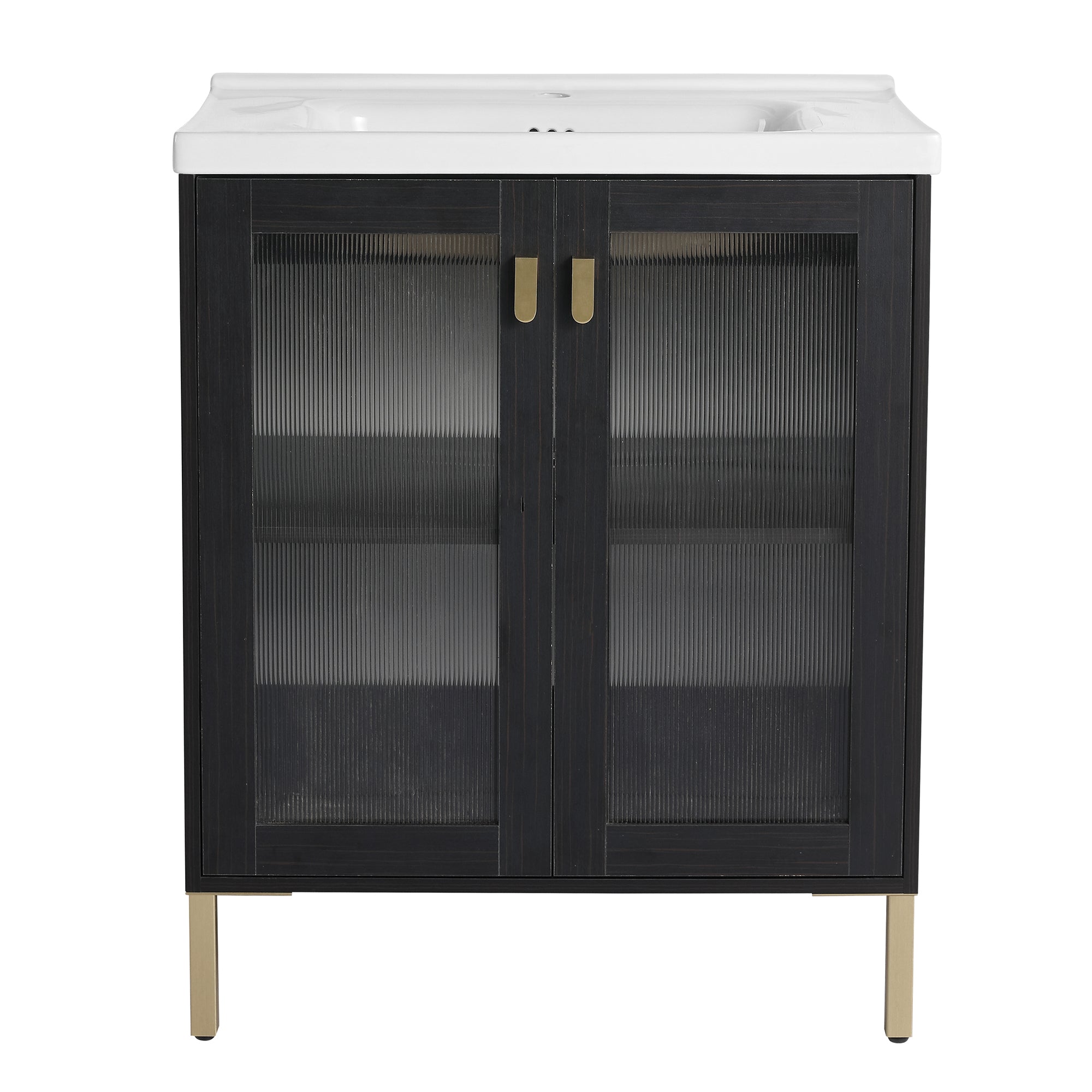 24/32 inch Freestanding Bathroom Vanity Set in Black with Integrated Ceramic Sink