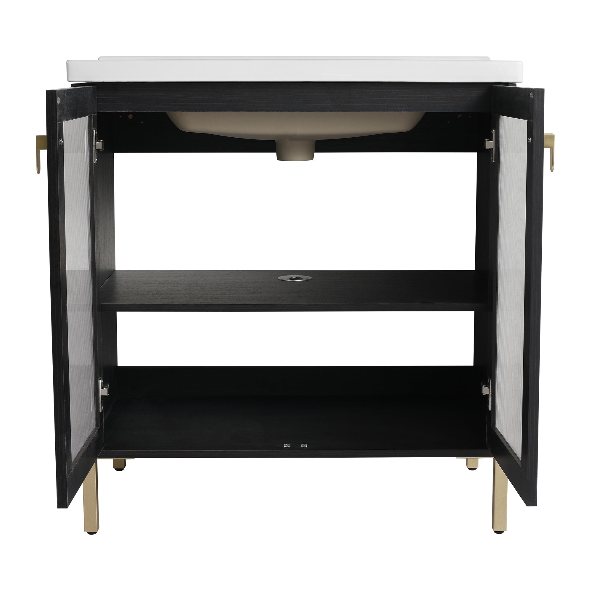 24/32 inch Freestanding Bathroom Vanity Set in Black with Integrated Ceramic Sink