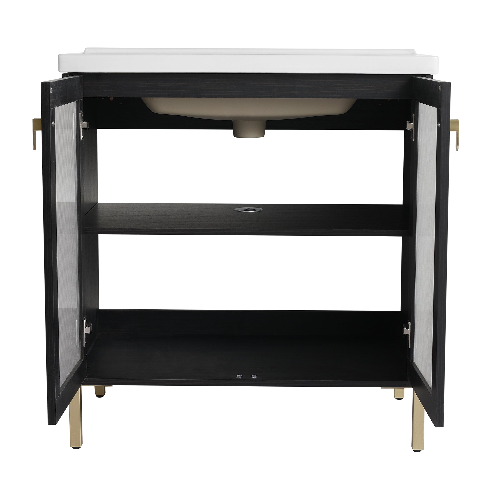 24/32 inch Freestanding Bathroom Vanity Set in Black with Integrated Ceramic Sink