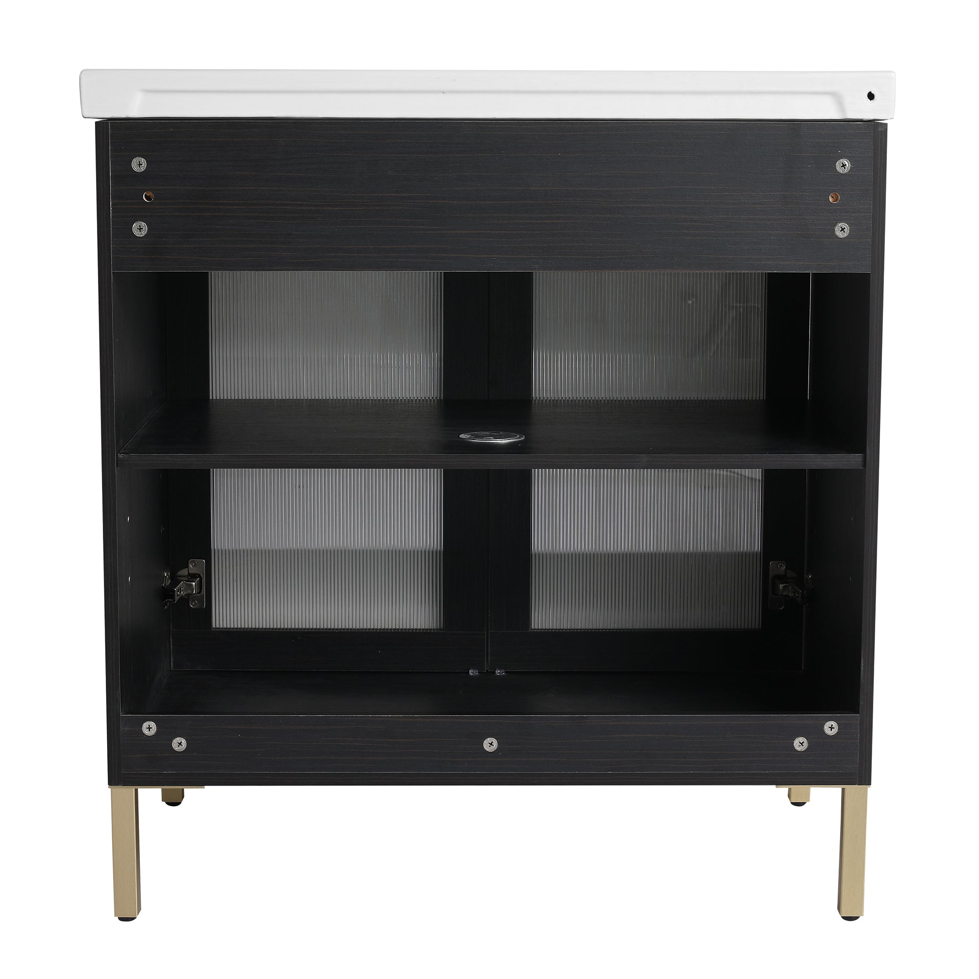 24/32 inch Freestanding Bathroom Vanity Set in Black with Integrated Ceramic Sink