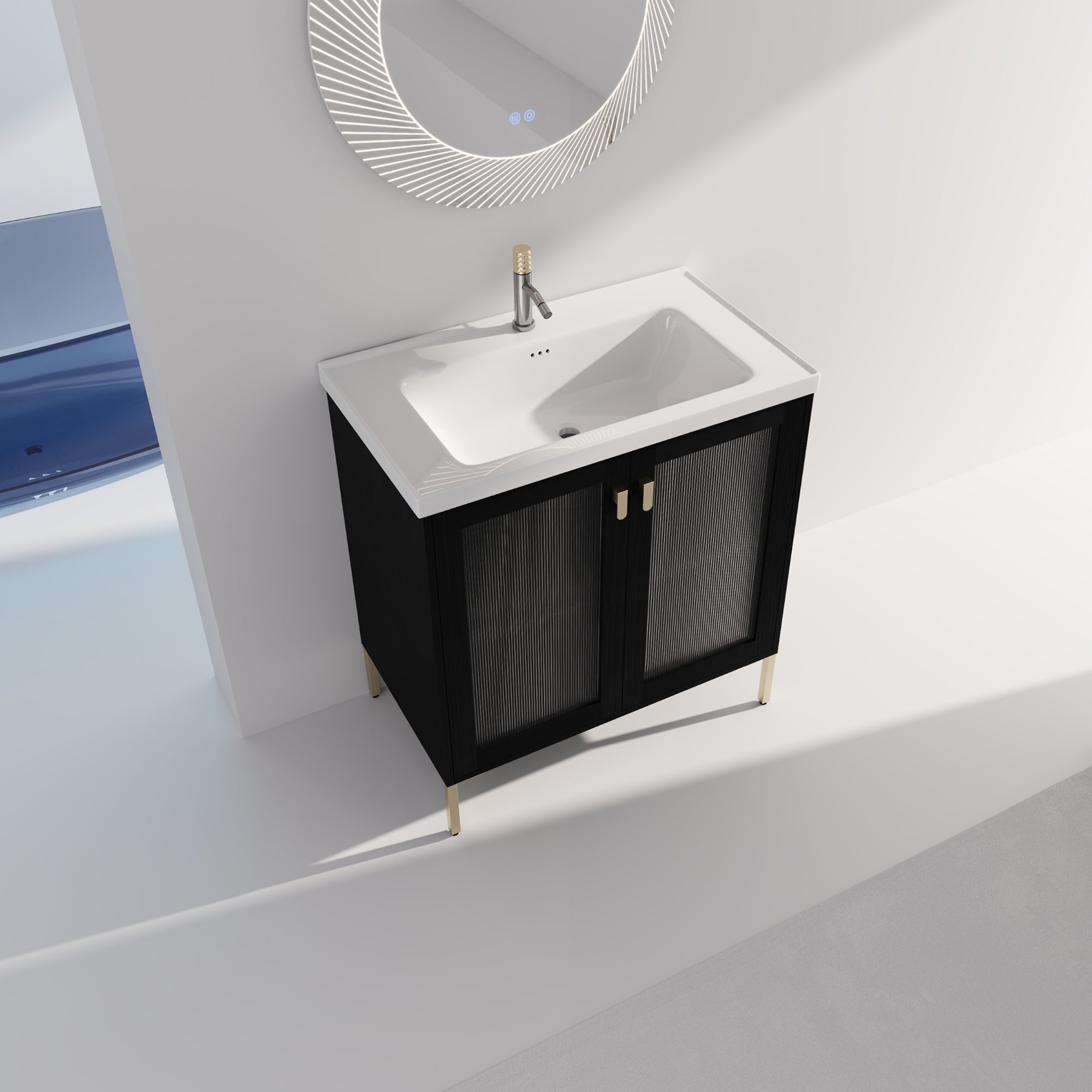 24/32 inch Freestanding Bathroom Vanity Set in Black with Integrated Ceramic Sink