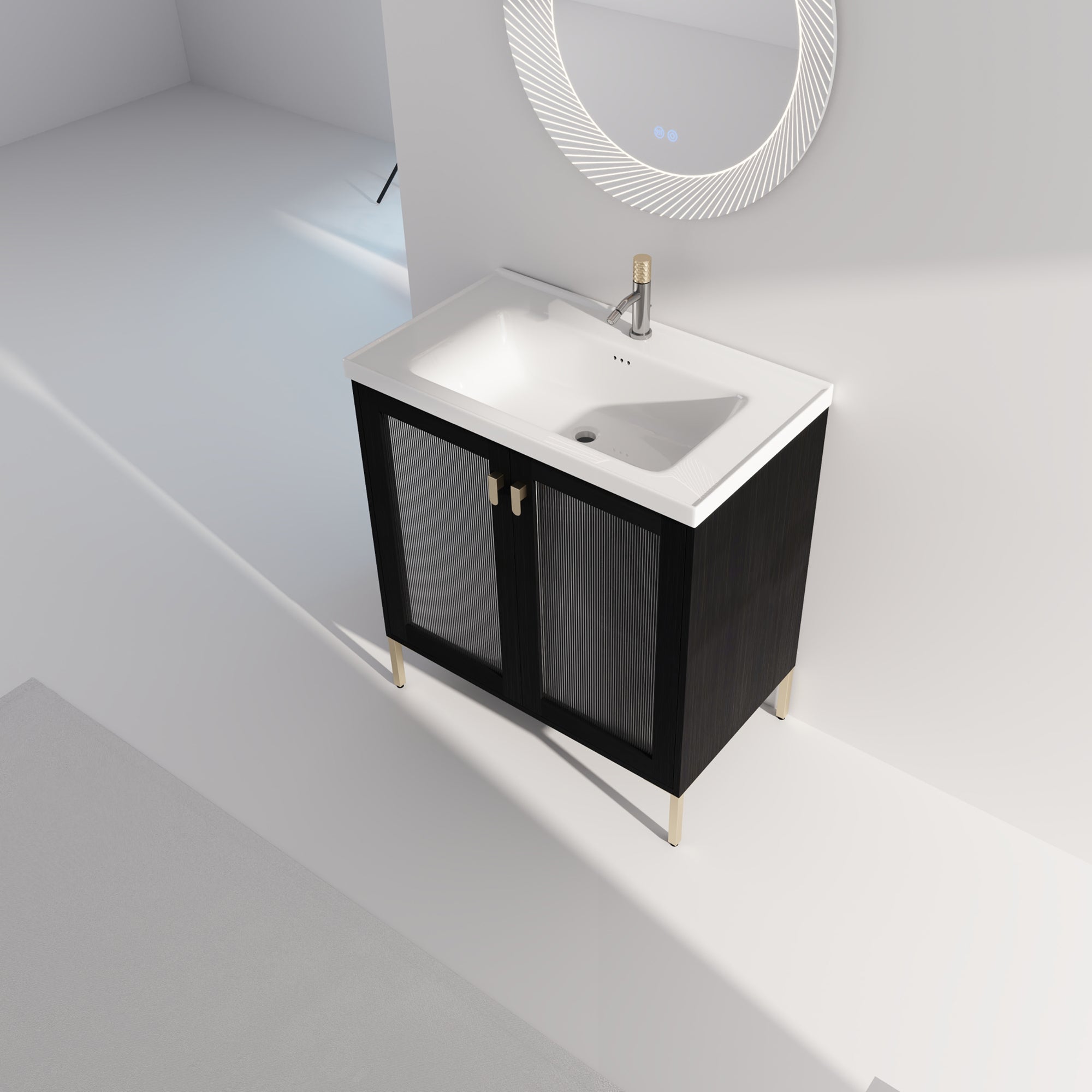 24/32 inch Freestanding Bathroom Vanity Set in Black with Integrated Ceramic Sink