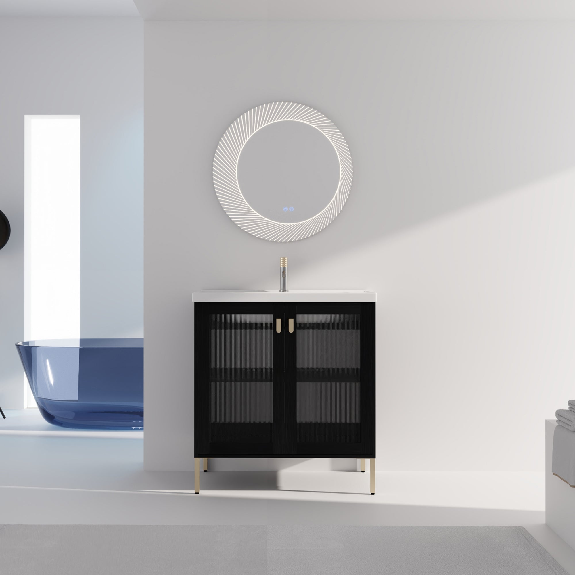 24/32 inch Freestanding Bathroom Vanity Set in Black with Integrated Ceramic Sink