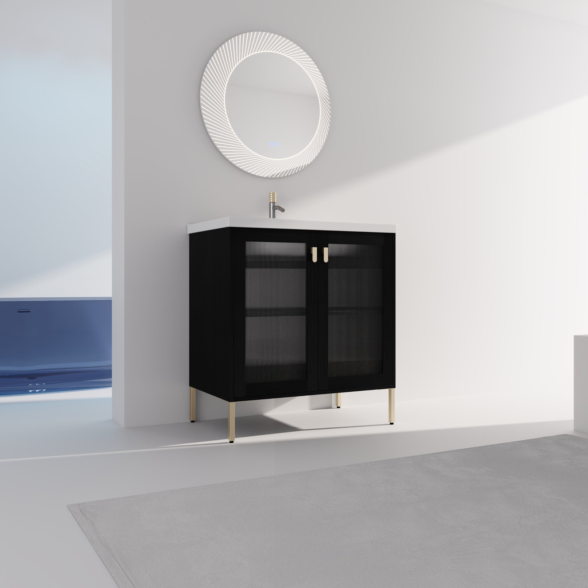 24/32 inch Freestanding Bathroom Vanity Set in Black with Integrated Ceramic Sink