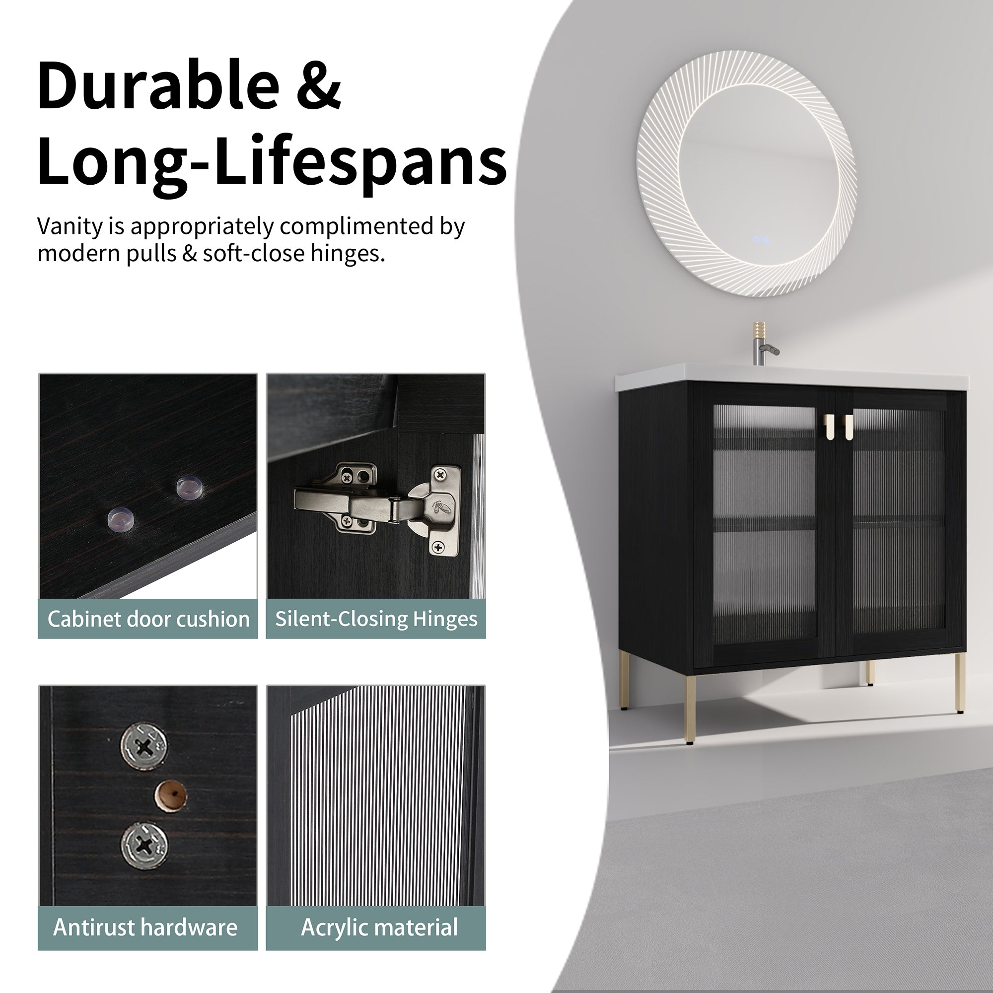 24/32 inch Freestanding Bathroom Vanity Set in Black with Integrated Ceramic Sink