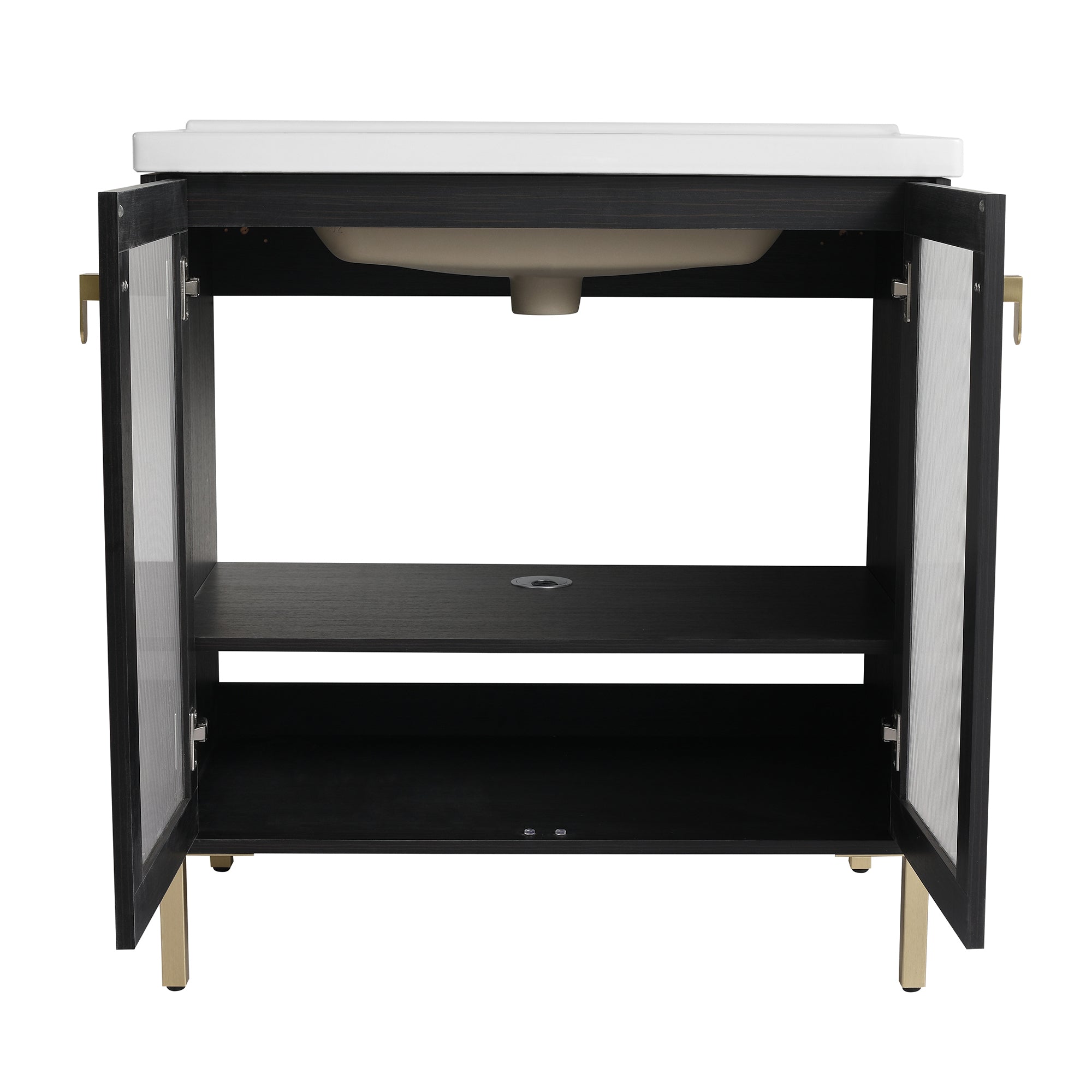 24/32 inch Freestanding Bathroom Vanity Set in Black with Integrated Ceramic Sink