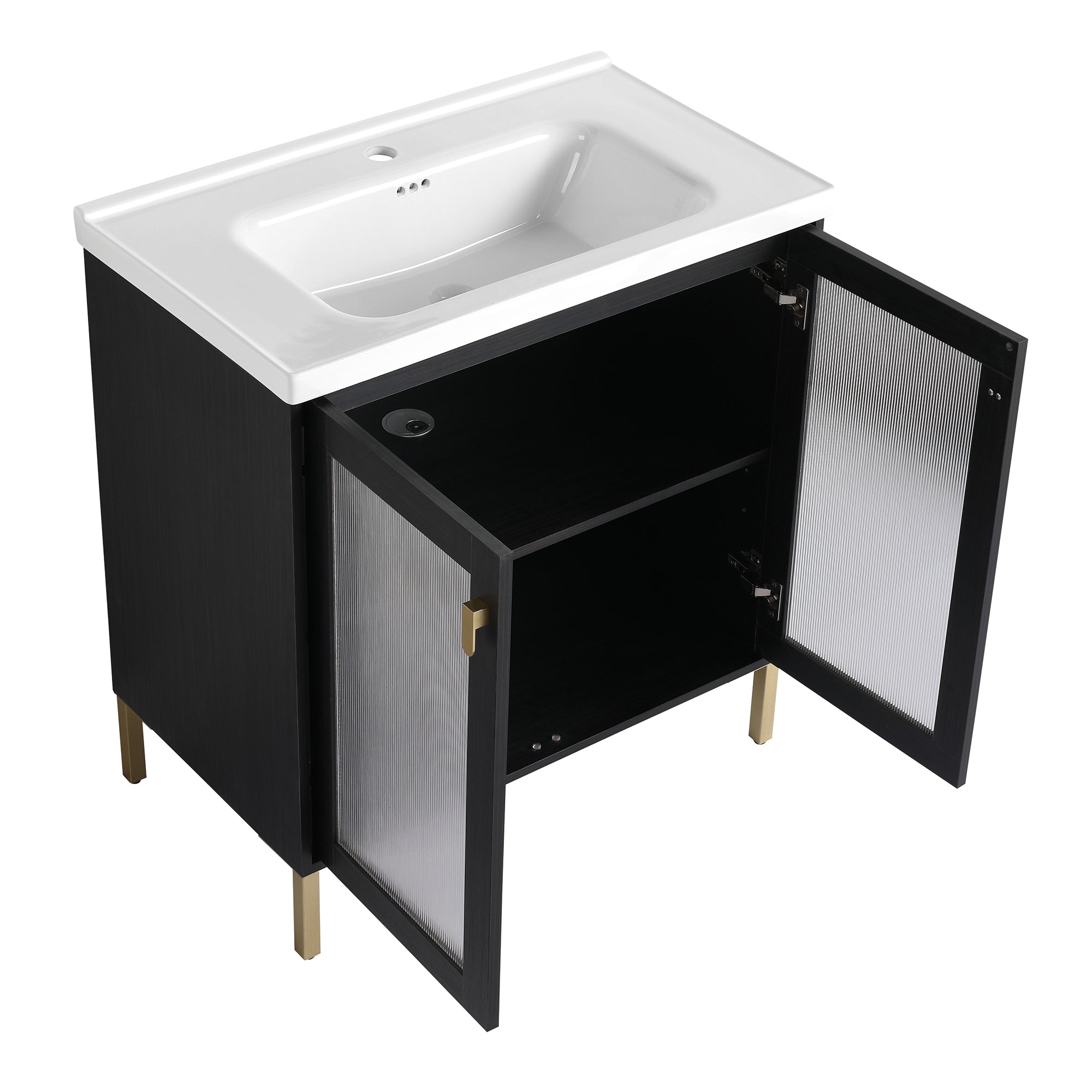 24/32 inch Freestanding Bathroom Vanity Set in Black with Integrated Ceramic Sink