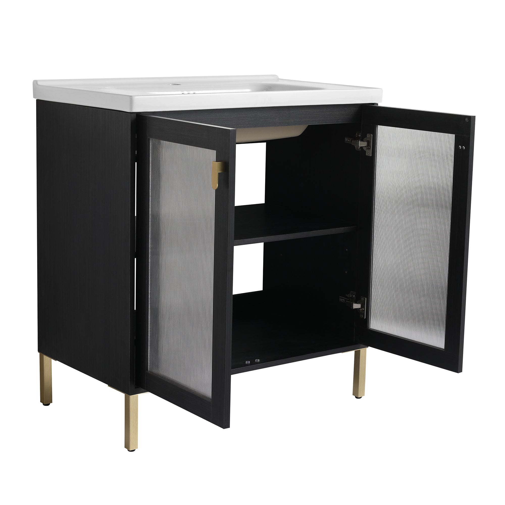 24/32 inch Freestanding Bathroom Vanity Set in Black with Integrated Ceramic Sink
