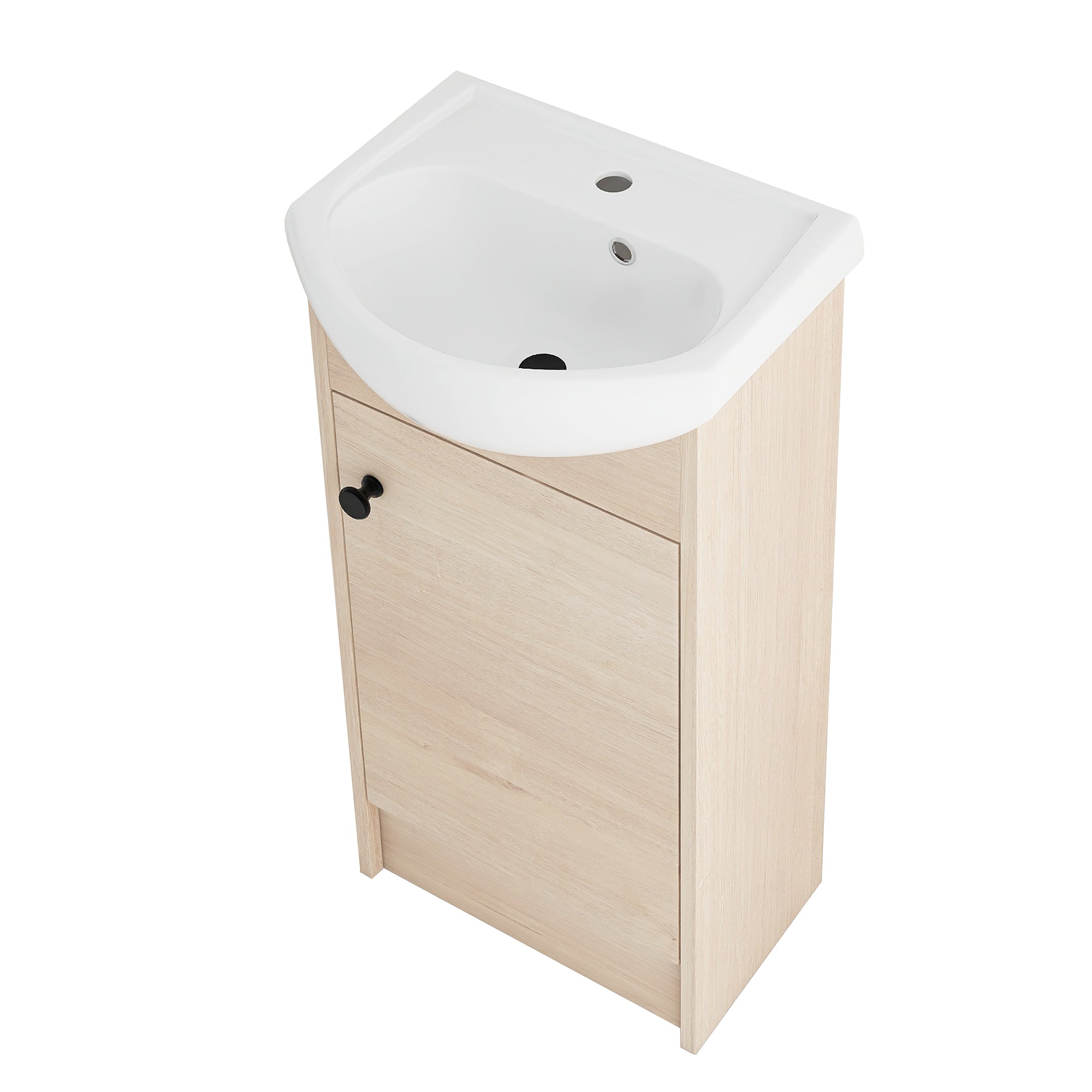 18 Inch Freestanding Bathroom Vanity in Plain Light Oak With Ceramic Sink