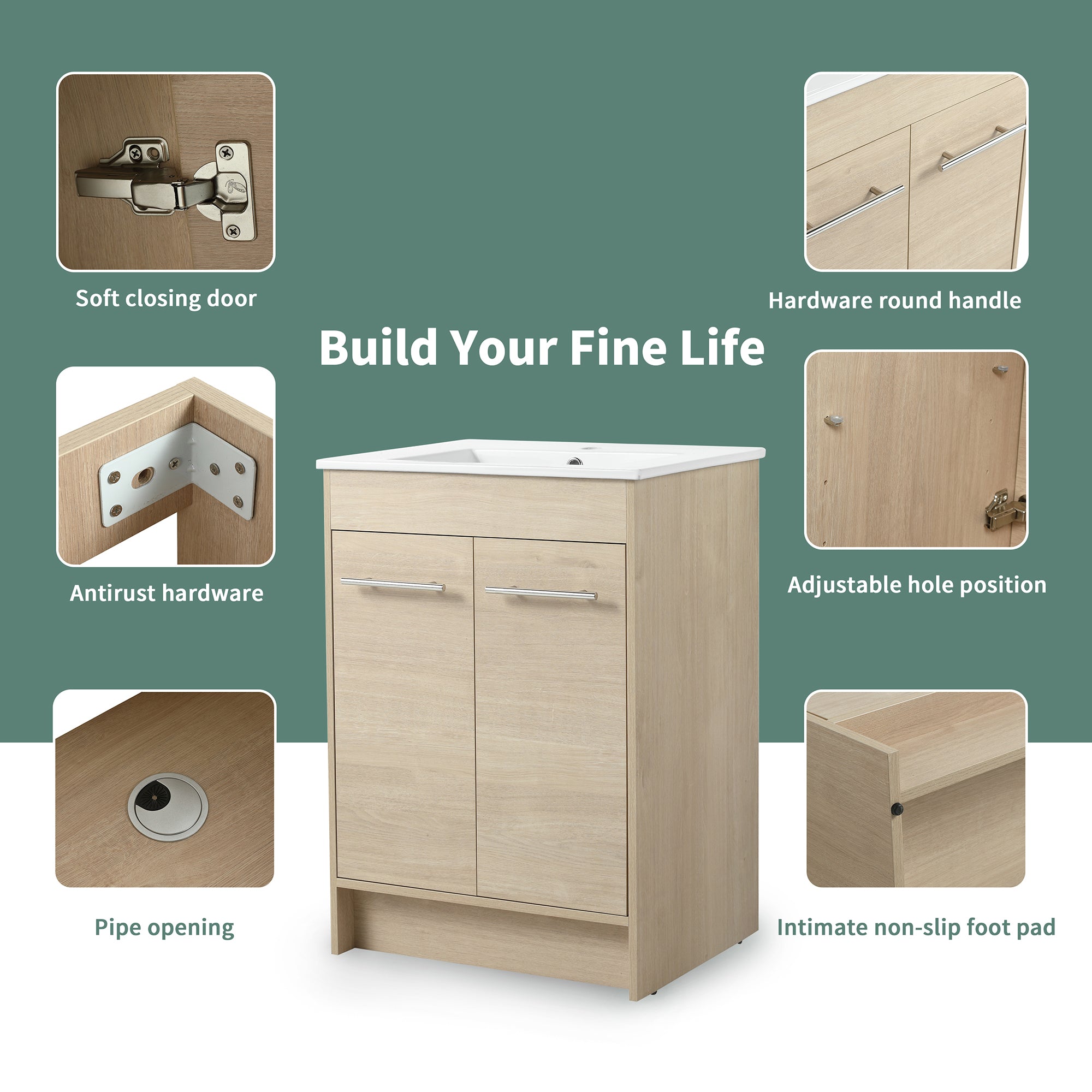 16 Inch Plywood Wall-Mounted Bathroom Vanity Set in Plain Light Oak with Single Gel Sink