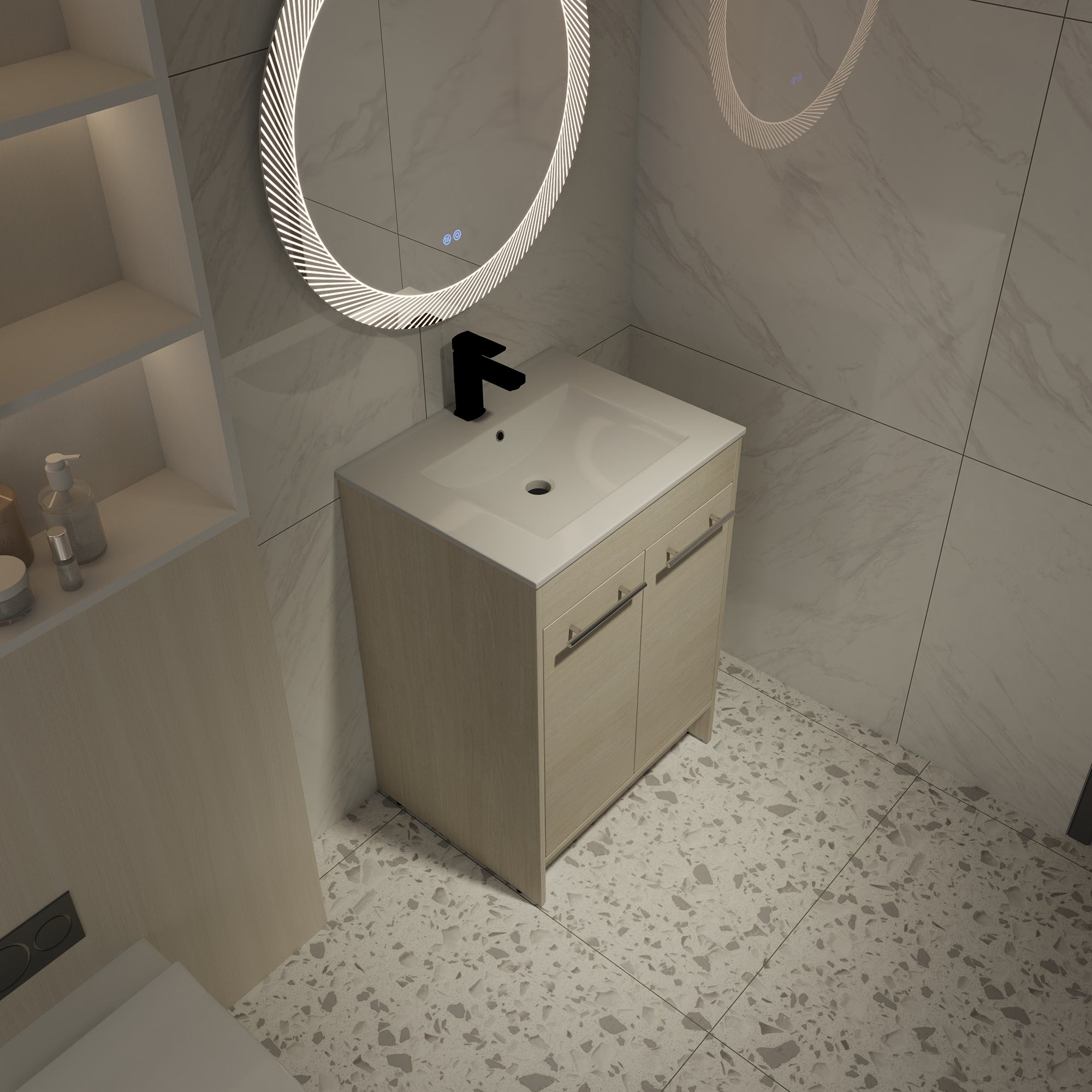 16 Inch Plywood Wall-Mounted Bathroom Vanity Set in Plain Light Oak with Single Gel Sink