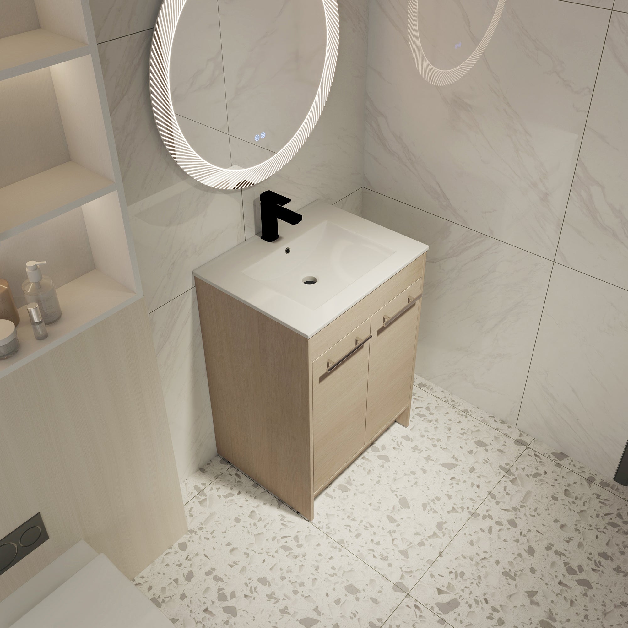 16 Inch Plywood Wall-Mounted Bathroom Vanity Set in Plain Light Oak with Single Gel Sink