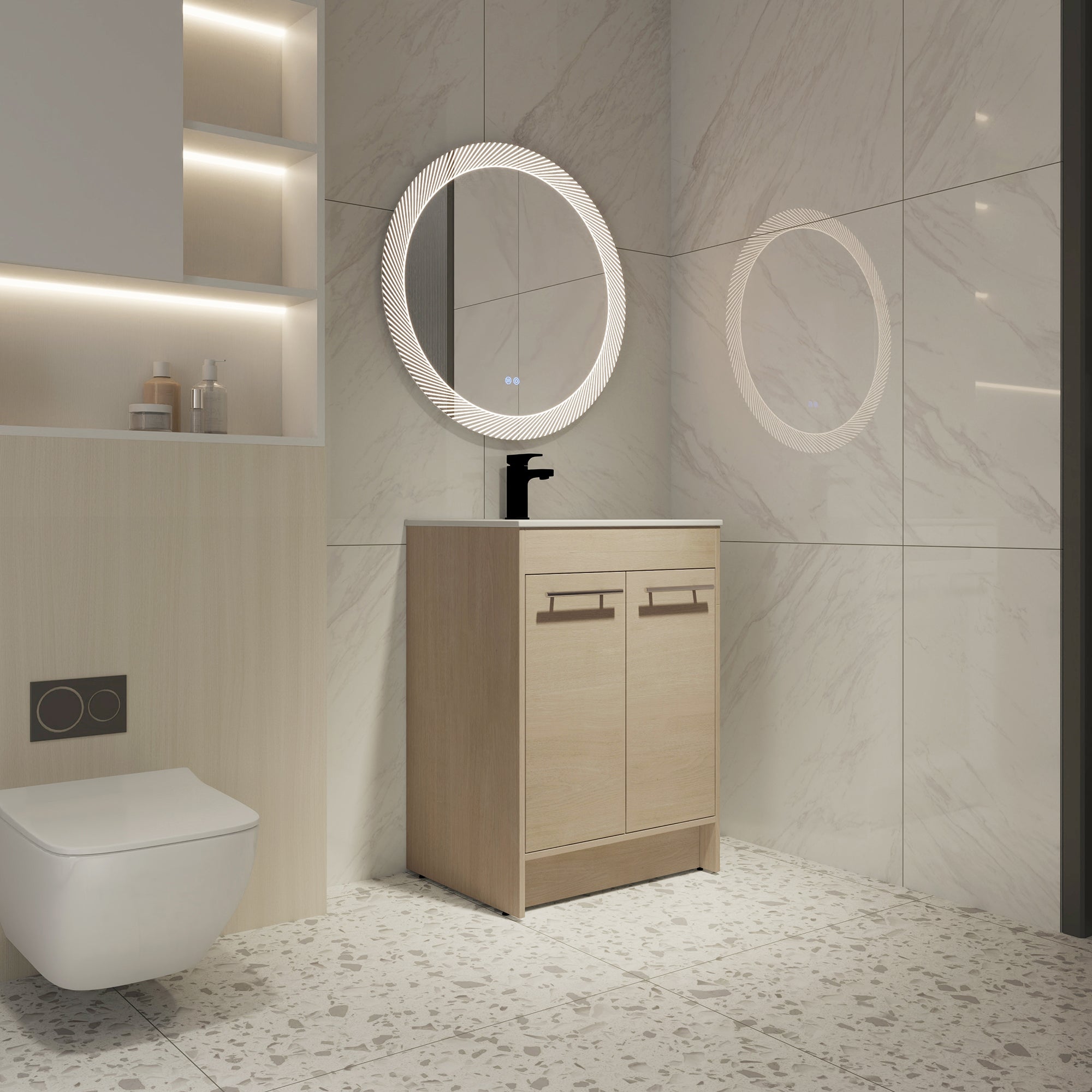 16 Inch Plywood Wall-Mounted Bathroom Vanity Set in Plain Light Oak with Single Gel Sink