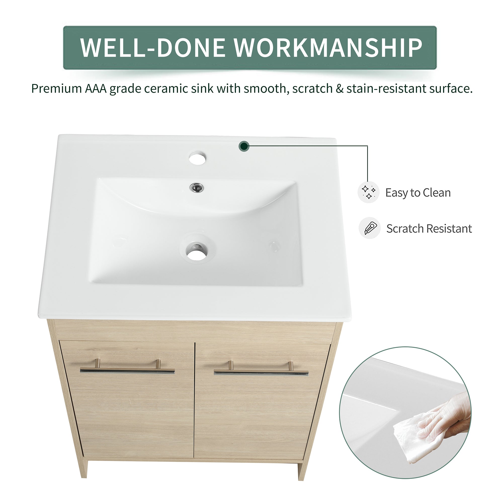 16 Inch Plywood Wall-Mounted Bathroom Vanity Set in Plain Light Oak with Single Gel Sink
